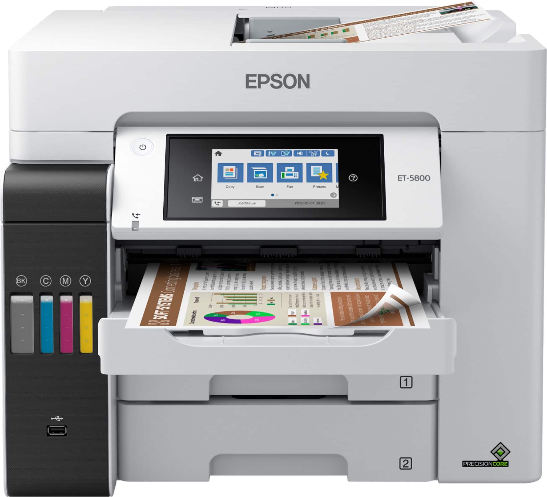 Alt View 30. Epson - EcoTank Pro ET-5800 Wireless All-In-One Inkjet Printer - White.