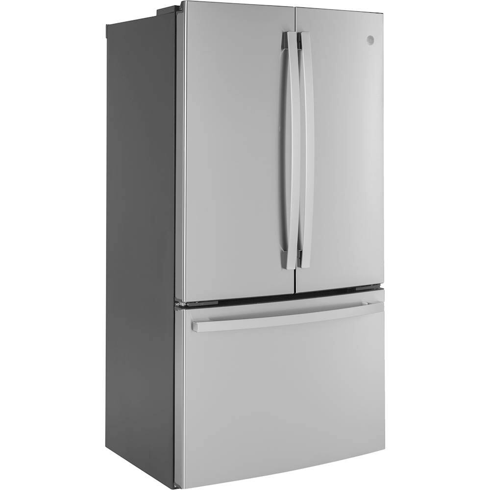 Angle. GE - 23.1 Cu. Ft. French Door Counter-Depth Refrigerator - Stainless steel.