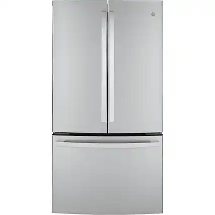 Front. GE - 23.1 Cu. Ft. French Door Counter-Depth Refrigerator - Stainless steel.