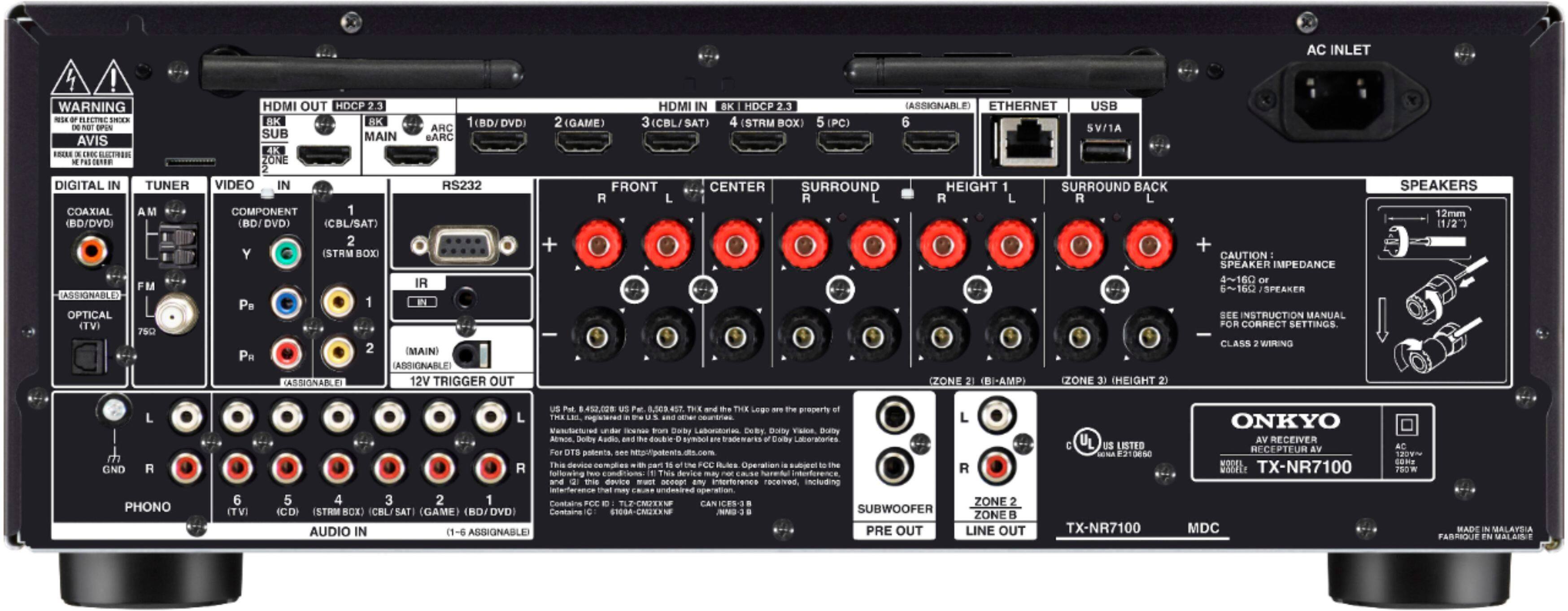 Back. Onkyo - TX-NR7100 9.2 Channel THX Certified Network A/V Receiver - Black.