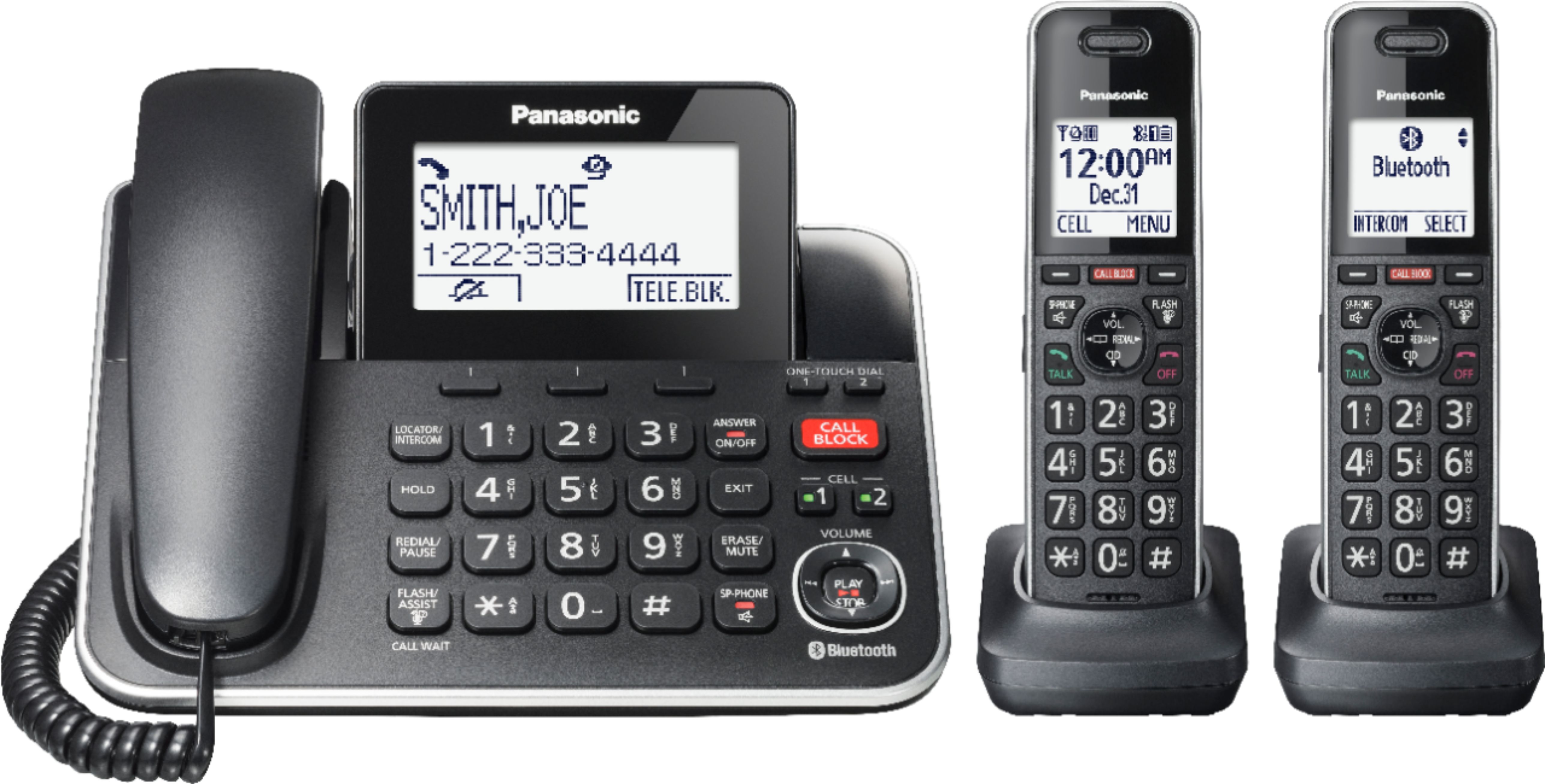 Angle View: Panasonic - KX-TGF882B Link2Cell DECT 6.0 Expandable Corded/Cordless Phone with Digital Answering System and Smart Call Blocker - Black