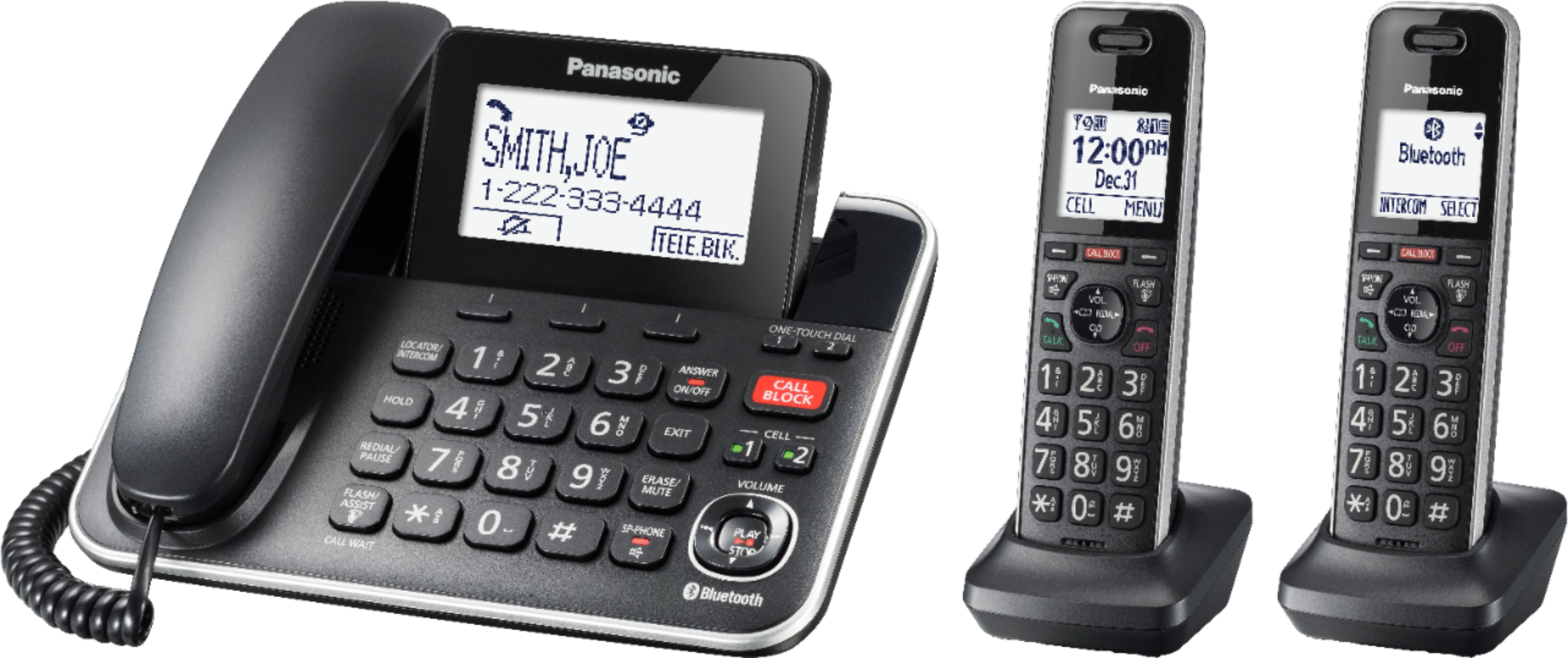 Left View: Panasonic - KX-TGF882B Link2Cell DECT 6.0 Expandable Corded/Cordless Phone with Digital Answering System and Smart Call Blocker - Black
