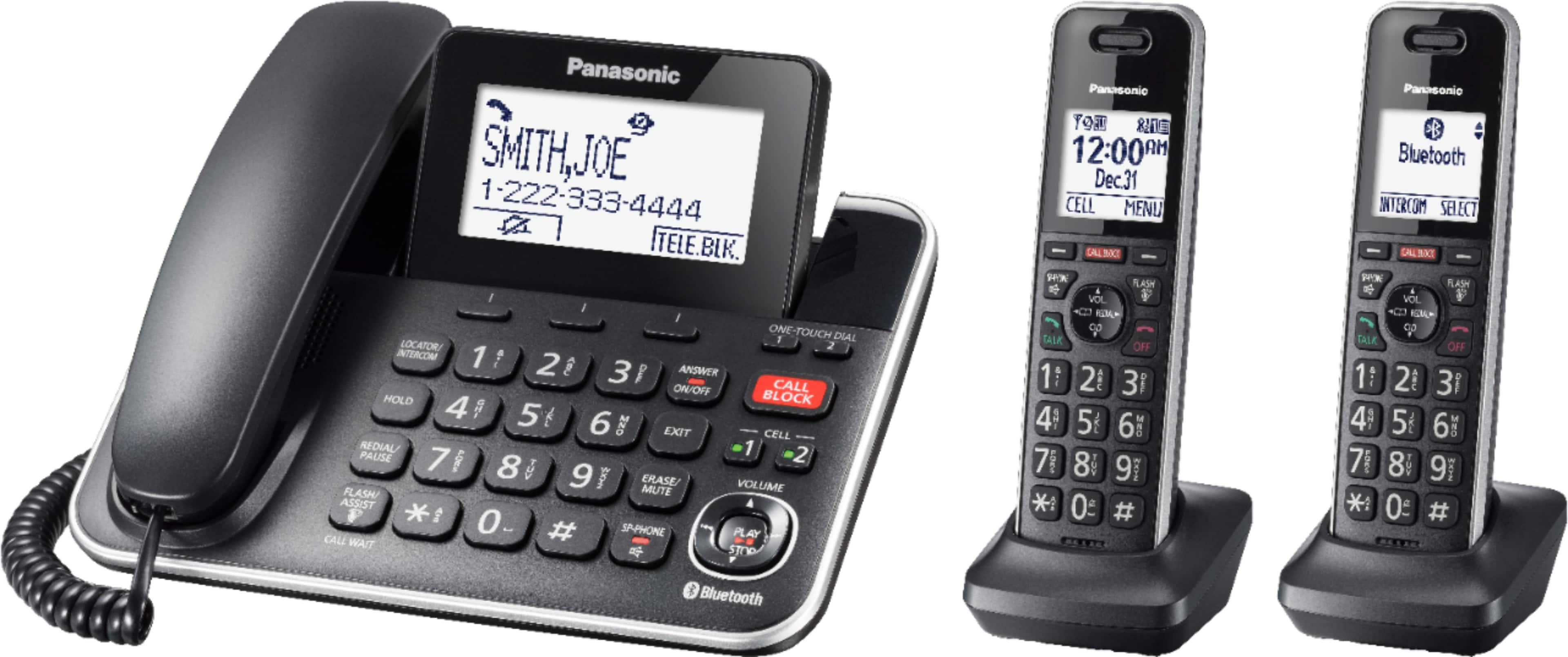 Left. Panasonic - KX-TGF882B Link2Cell DECT 6.0 Expandable Corded/Cordless Phone with Digital Answering System and Smart Call Blocker - Black.