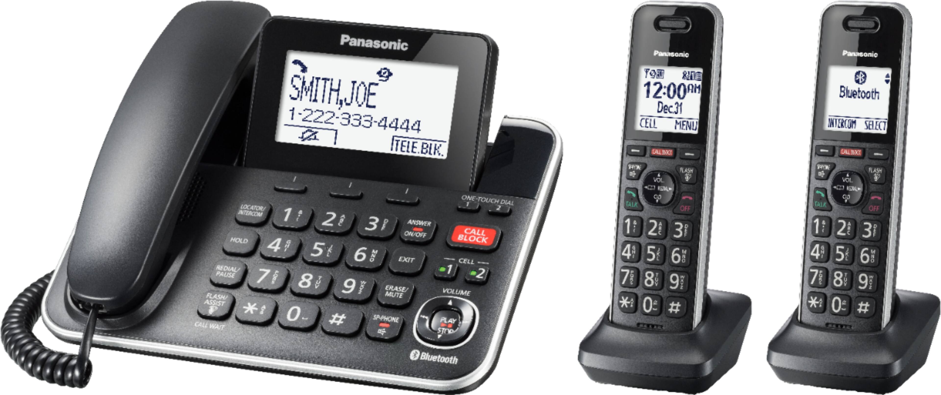 Left. Panasonic - KX-TGF882B Link2Cell DECT 6.0 Expandable Corded/Cordless Phone with Digital Answering System and Smart Call Blocker - Black.