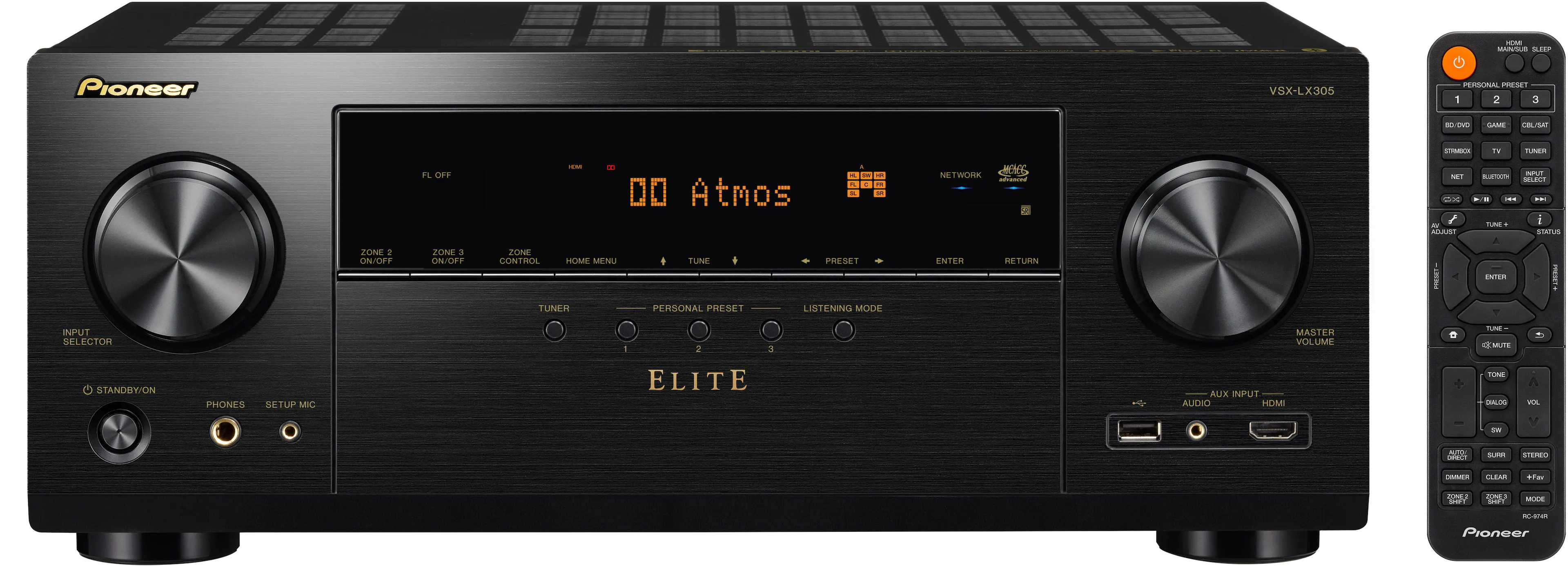 Front. Pioneer Elite - VSX-LX305 9.2 Channel Network AV Receiver - Black.