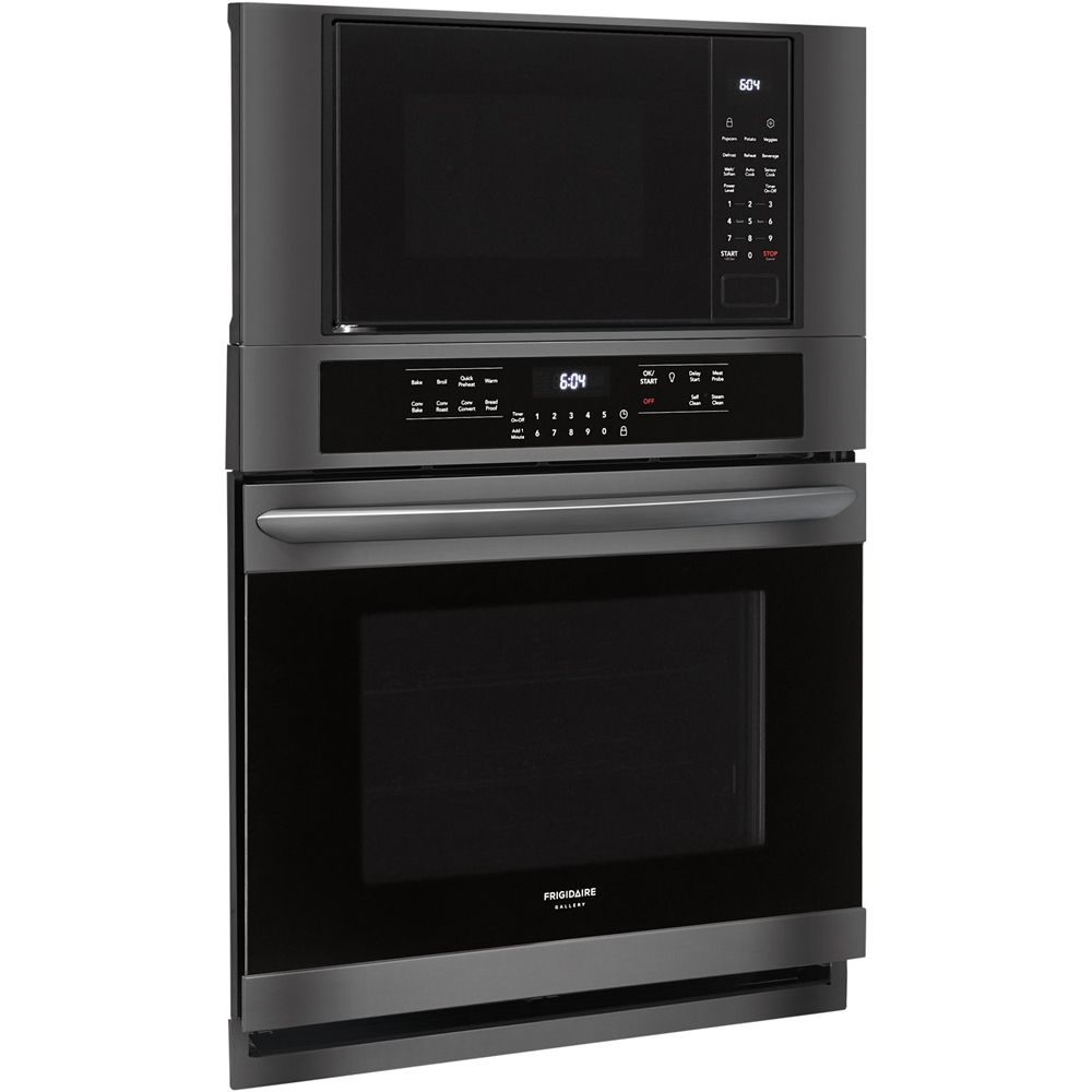Left View: Frigidaire - Gallery Series 30" Double Electric Convection Wall Oven with Built-In Microwave - Black stainless steel