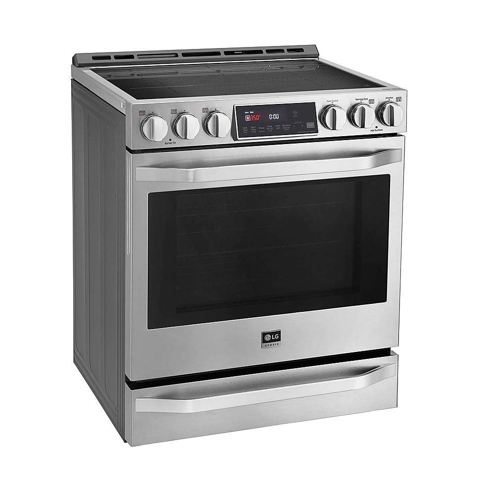 Left View: LG - STUDIO 6.3 Cu. Ft. Smart Slide-in Electric Induction True Convection Range with EasyClean and SmoothTouch glass controls - Stainless Steel
