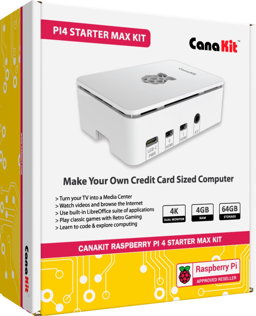 CanaKit Raspberry Pi 4 Starter MAX Kit 4GB RAM White PI4-4GB-MAX64EWF-C4-WHT-RT  - Best Buy