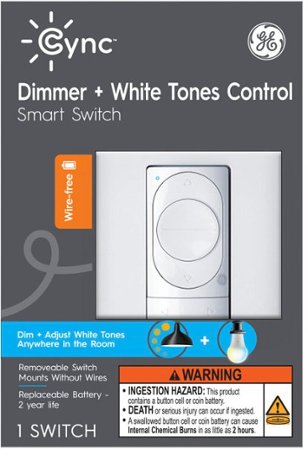 GE - CYNC Dimmer Smart Switch, Wire-Free, Dimmer + White Tones Control with Bluetooth (Packaging May Vary) - White
