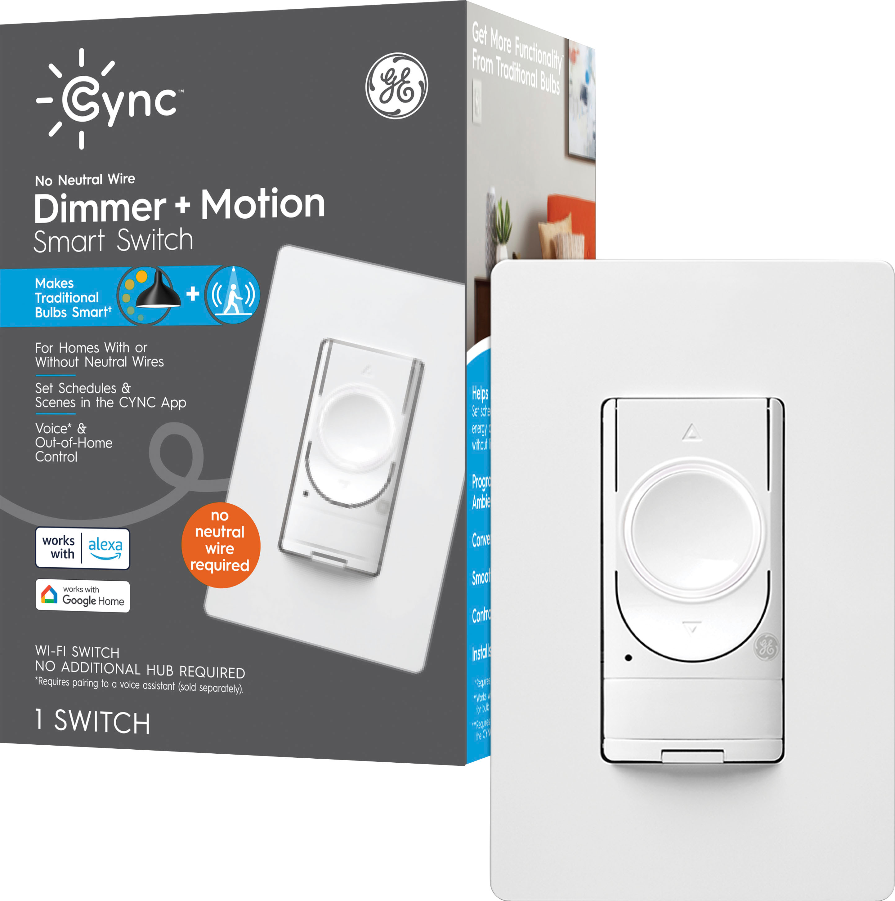 GE CYNC Dimmer + Motion Sensor Smart Switch, No Neutral Wire Required,  Bluetooth and 2.4 GHz Wifi (Packing May Vary) White 93120076 - Best Buy