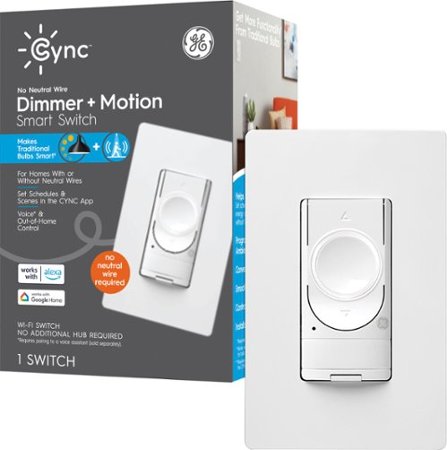 GE - CYNC Dimmer + Motion Sensor Smart Switch, No Neutral Wire Required, Bluetooth and 2.4 GHz Wifi (Packing May Vary) - White