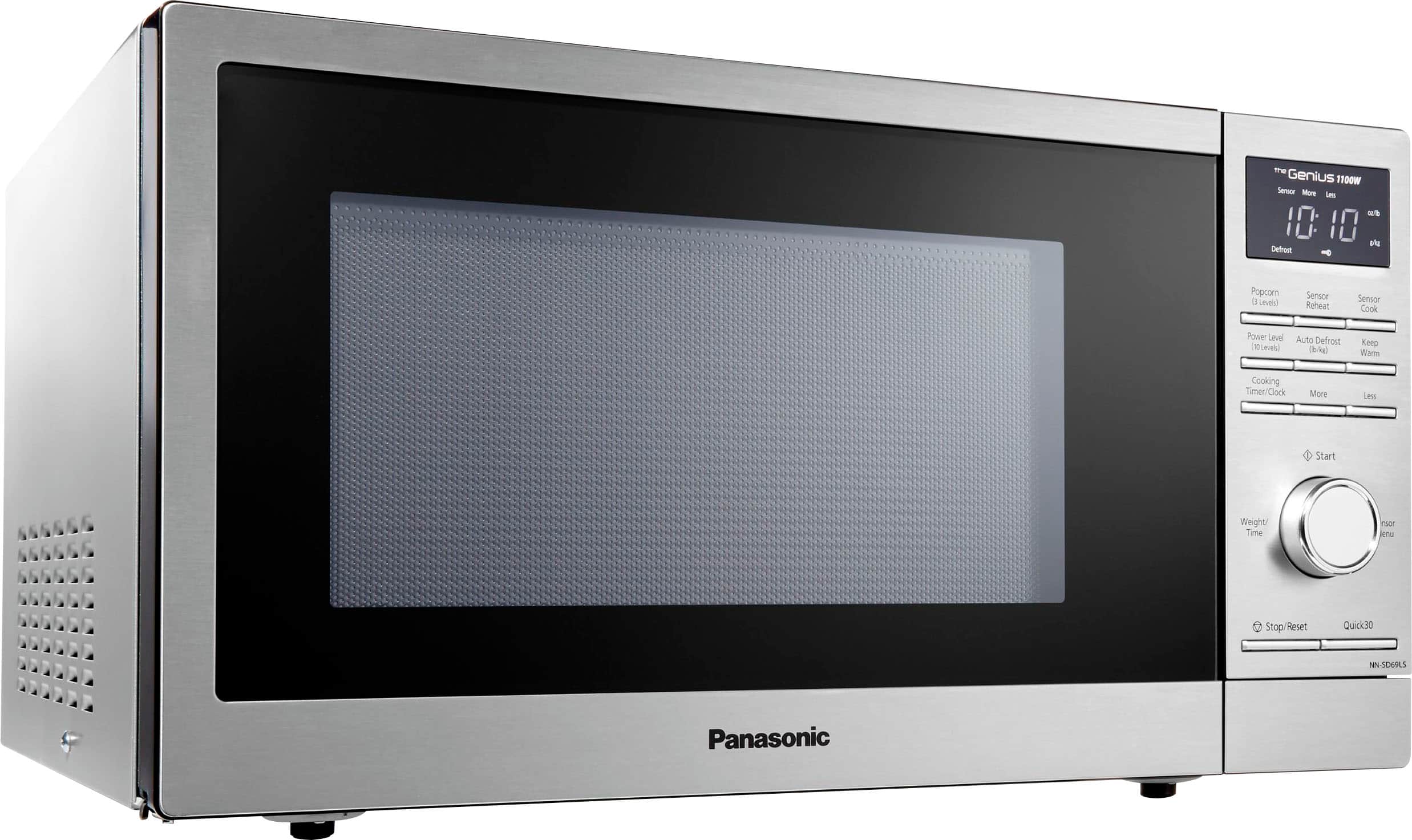 Left. Panasonic - 1.3 Cu. Ft. 1100 Watt SD69LS Microwave with Sensor Cooking - Stainless Steel.