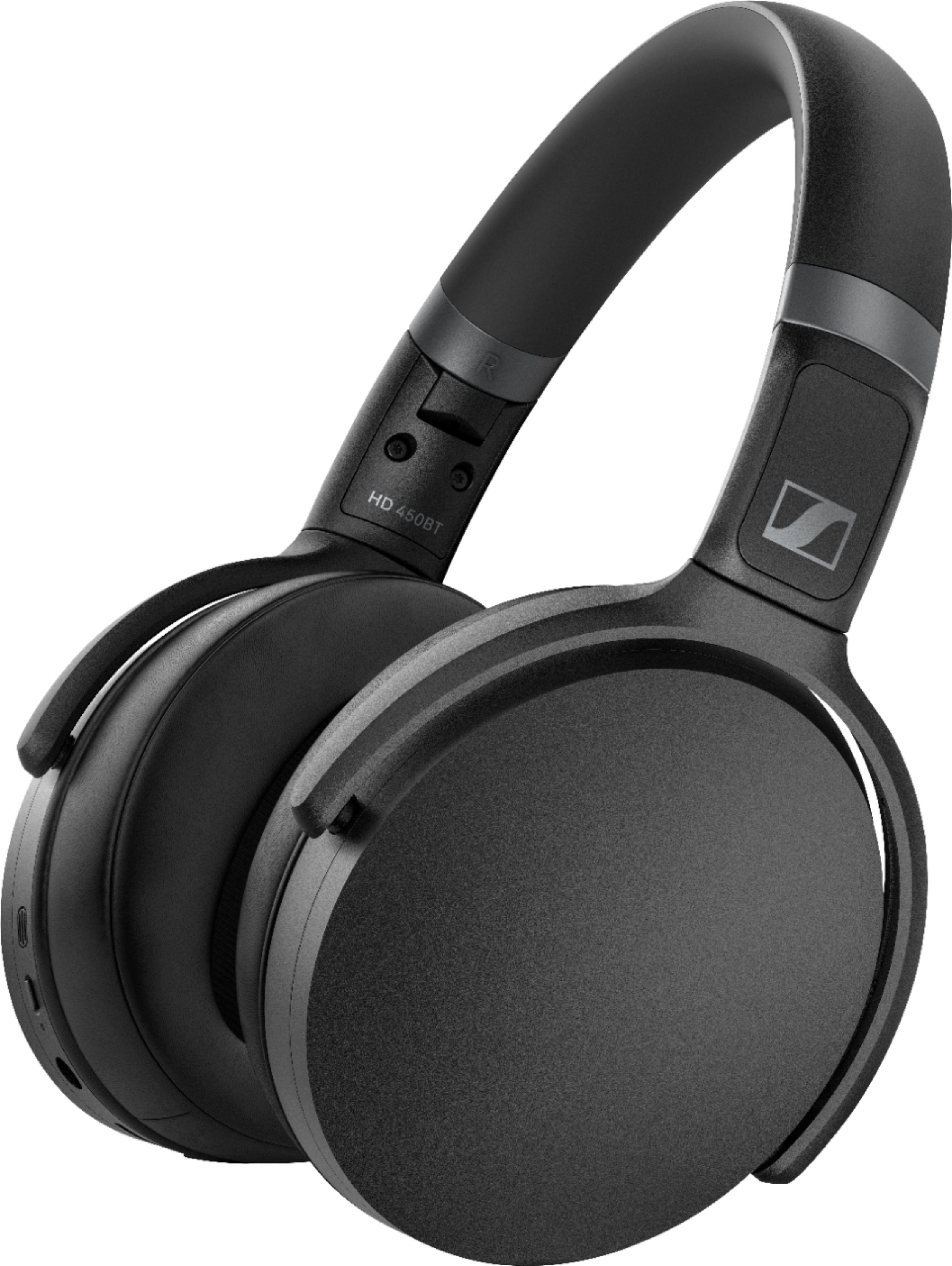 Angle View: Sennheiser - HD 450BT Wireless Noise Cancelling Over-the-Ear Headphones - Black