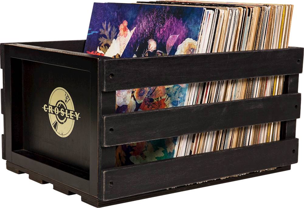 Left View: Crosley - Record Storage Crate - Black