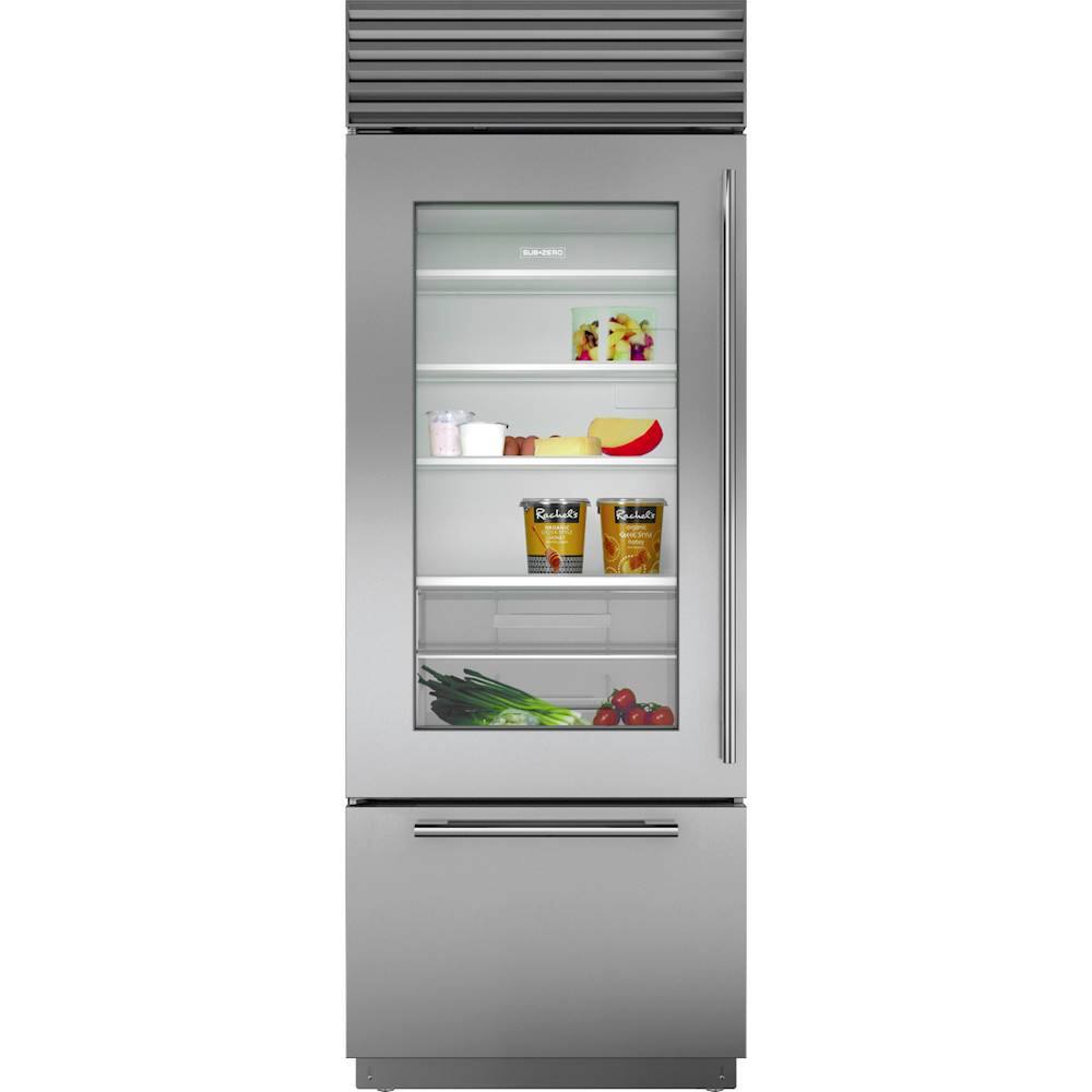Front. Sub-Zero - Classic 17.3 Cu. Ft. Bottom-Freezer Built-In Refrigerator with Glass Door - Stainless Steel.