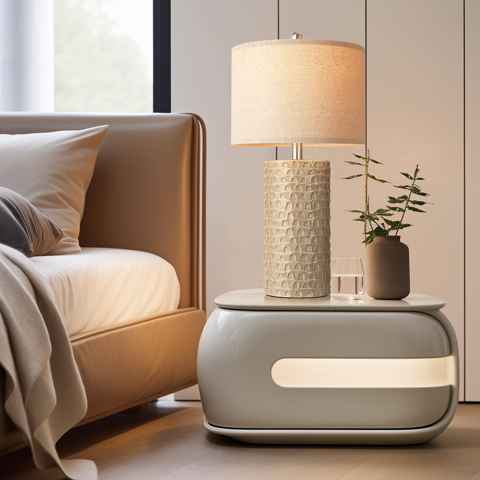 Alt View 2. Cedar Assembly - Modern Ceramic Table Lamp Set Of 2 Lamps For Living Room Rustic Farmhouse Bedside Nightstand Bedroom Desk End - Orange.