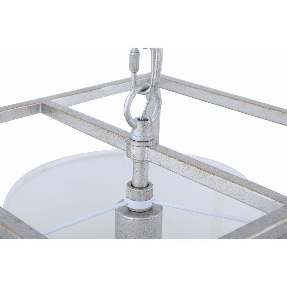 Left. Living District - Mirin 1 Light Vintage Silver And White Shade Pendant - Vintage Silver And White Shade.