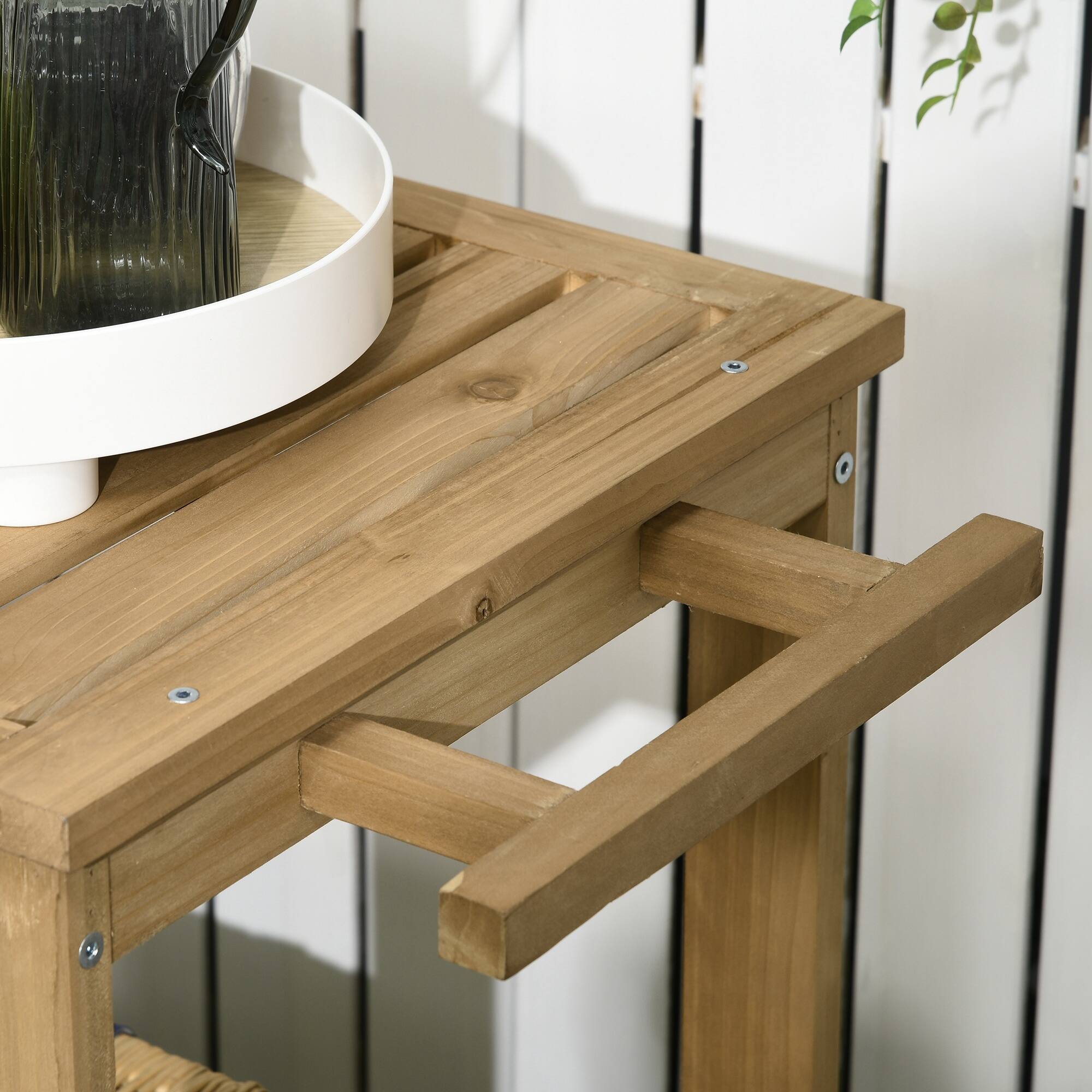 Alt View 8. Outsunny - Bar Cart, Wood Rolling Home Bar & Serving Cart ，2 Shelves, Wine Bottle Holders for Garden - Natural wood.