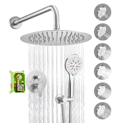Front. VEVOR - Shower Faucet Set, Rainfall Bathroom Shower System with 10-Inch Round Rain Shower Head and Handheld Spray - Sliver.