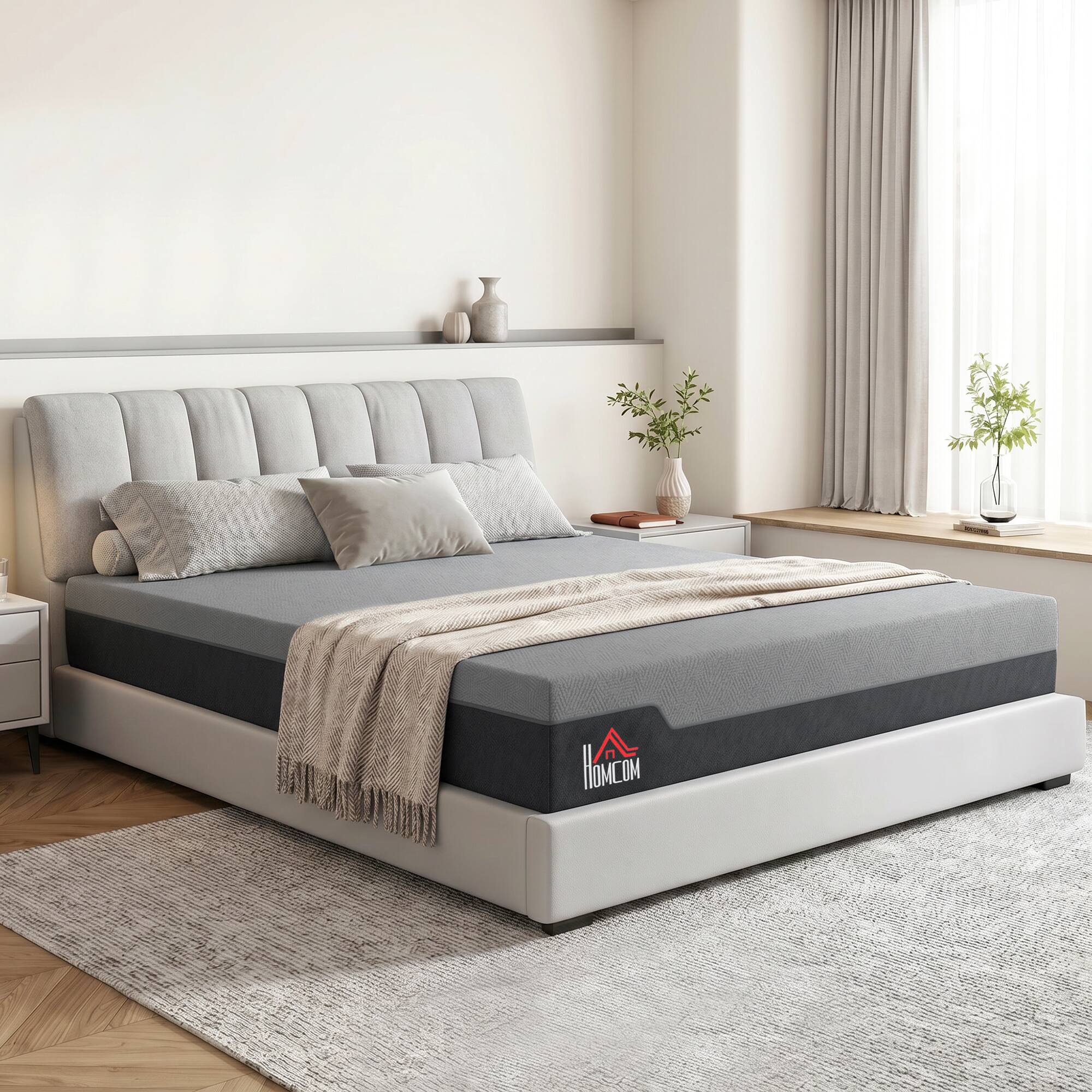 Alt View 7. Homcom - Mattress, 12 Inch Memory Foam Mattress for Pressure Relief, Graphene Gel Cooling Copper Bed in a Box - Gray.