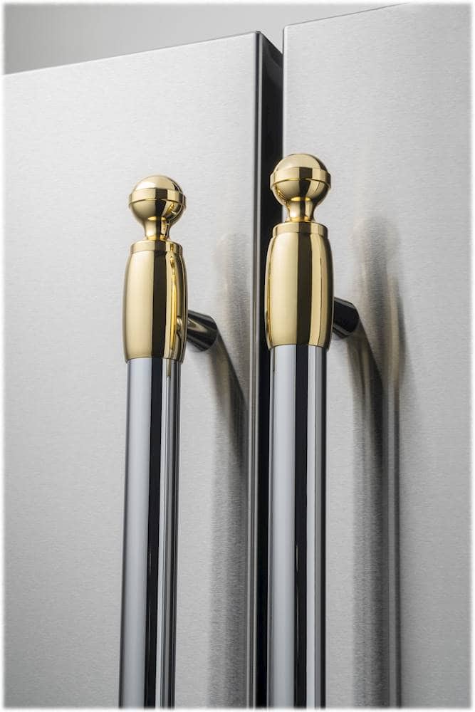 Angle. Bertazzoni - Collezione Metalli Handle Kit for Select Heritage Series Refrigerators and Dishwashers - Yellow.