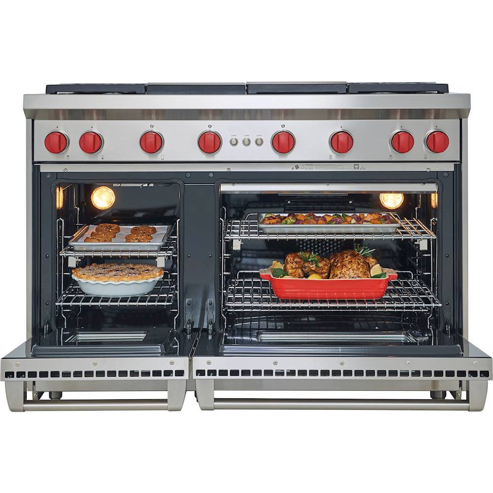 Wolf 48 in. 6.9 cu. ft. Double Oven Freestanding Gas Range with 4 Sealed  Burners & Griddle - Stainless Steel