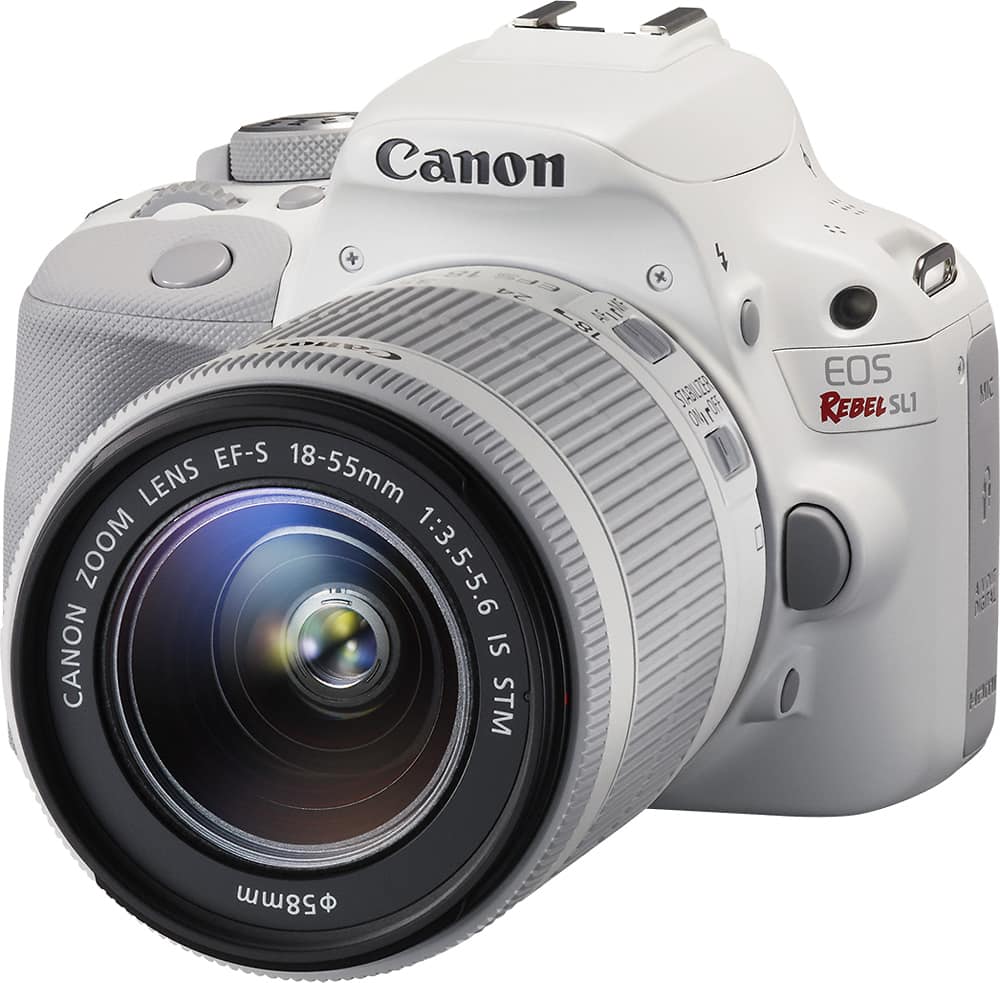 Left. Canon - EOS Rebel SL1 DSLR Camera with EF-S 18-55mm f/3.5-5.6 IS Zoom Lens - White.