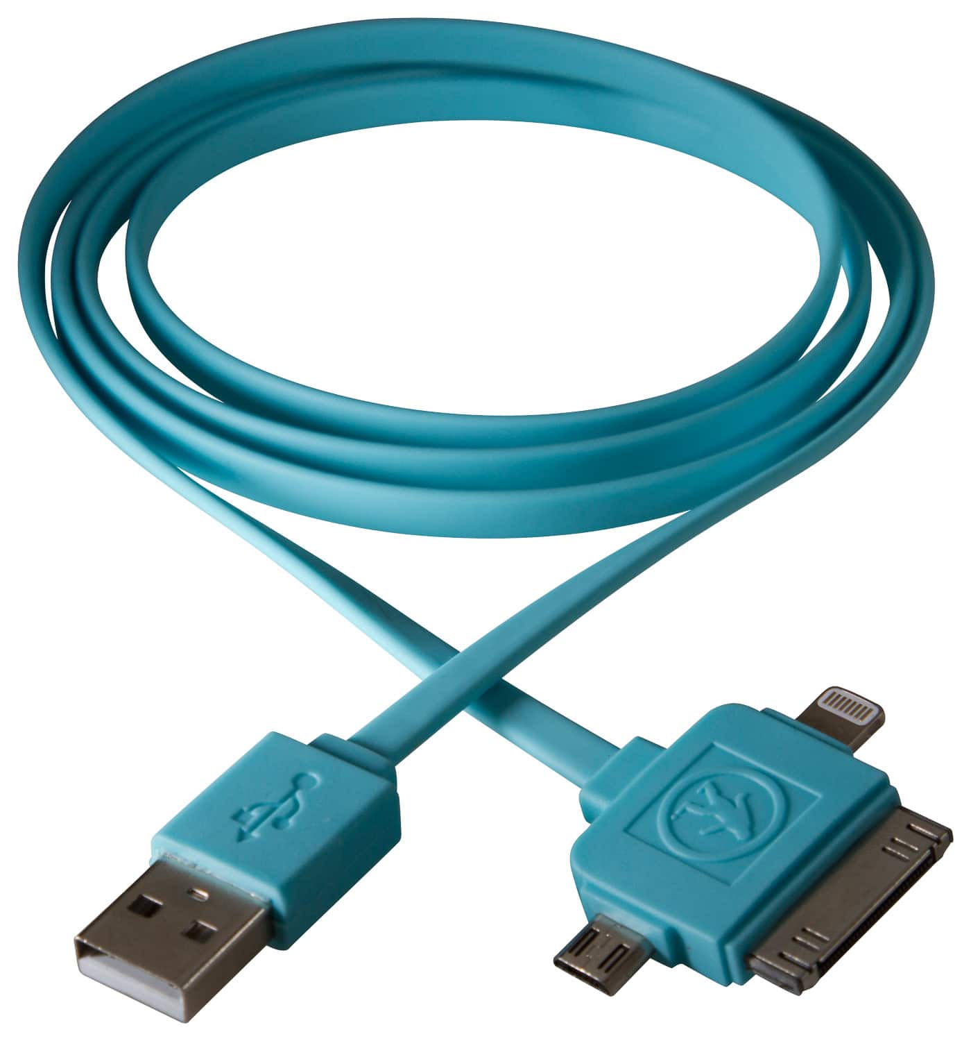 Front. Outdoor Tech - Calamari 3.2' 3-in-1 USB Charging Cable - Powder Blue.