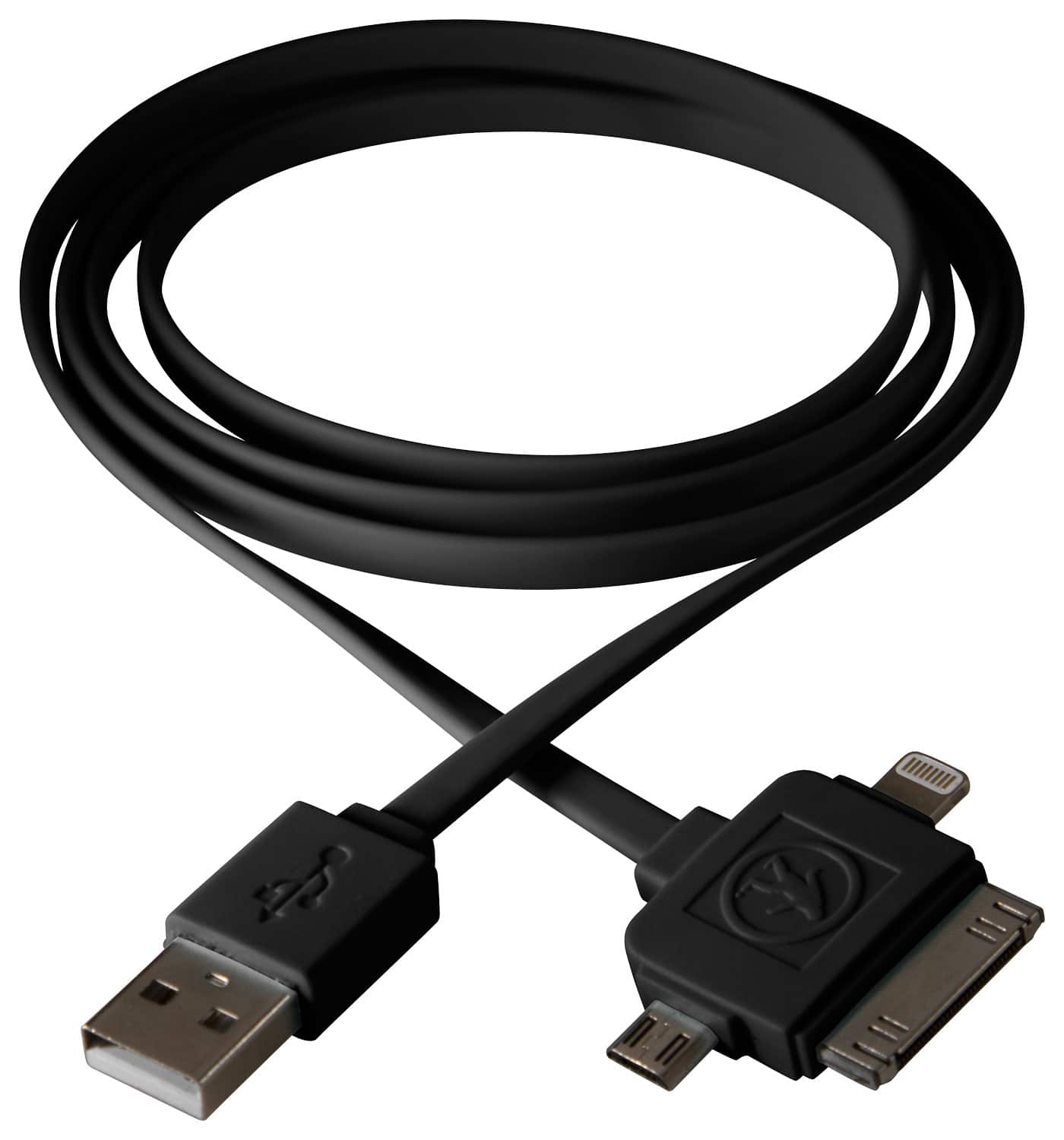 Front. Outdoor Tech - Calamari 3.2' 3-in-1 USB Charging Cable - Black.