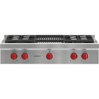 Wolf - 36" Built-In Gas Cooktop with 4 Burners and Infrared Charbroiler - Stainless steel - Front_Zoom