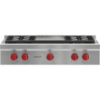 Wolf - 36" Built-In Gas Cooktop with 4 Burners and Infrared Griddle - Stainless steel - Front_Zoom