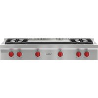 Wolf - 48" Built-In Gas Cooktop with 4 Burners and Infrared Dual Griddle - Stainless steel - Front_Zoom