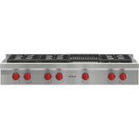 Wolf - 48" Built-In Gas Cooktop with 6 Burners and Infrared Charbroiler - Stainless steel - Front_Zoom