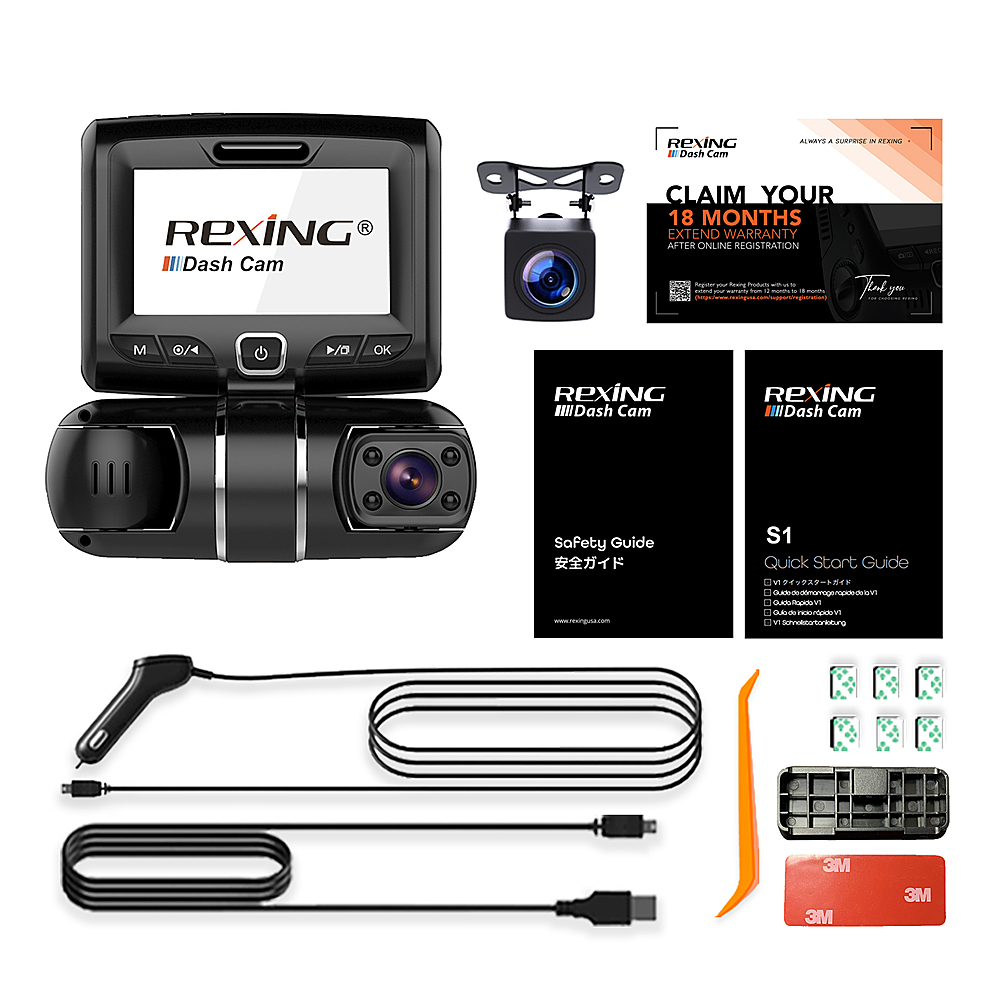 Rexing S3 3-Channel Dash Cam Front, Cabin, Sides 1080P+1080p+1080p with Wi-Fi and GPS