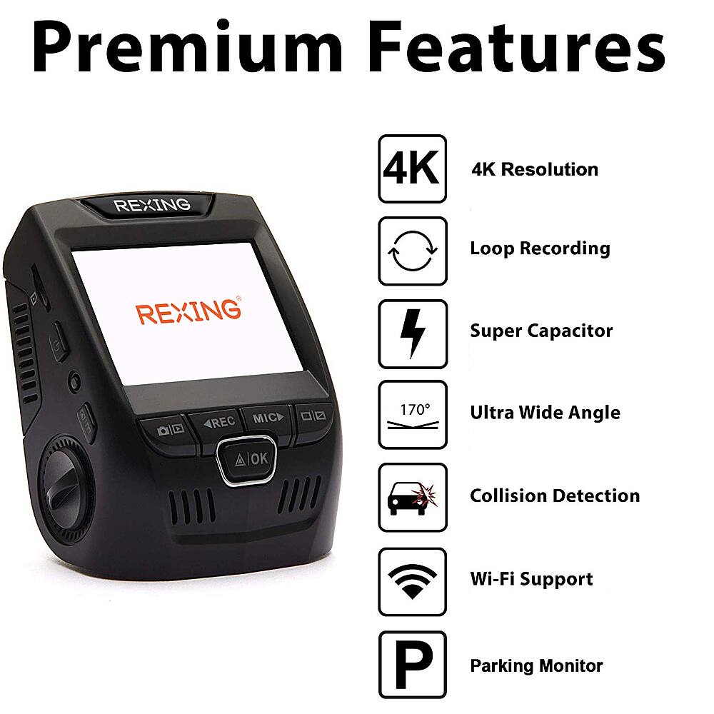 Angle. Rexing - V1-4K UHD Front Wi-Fi Dash Cam - Black.