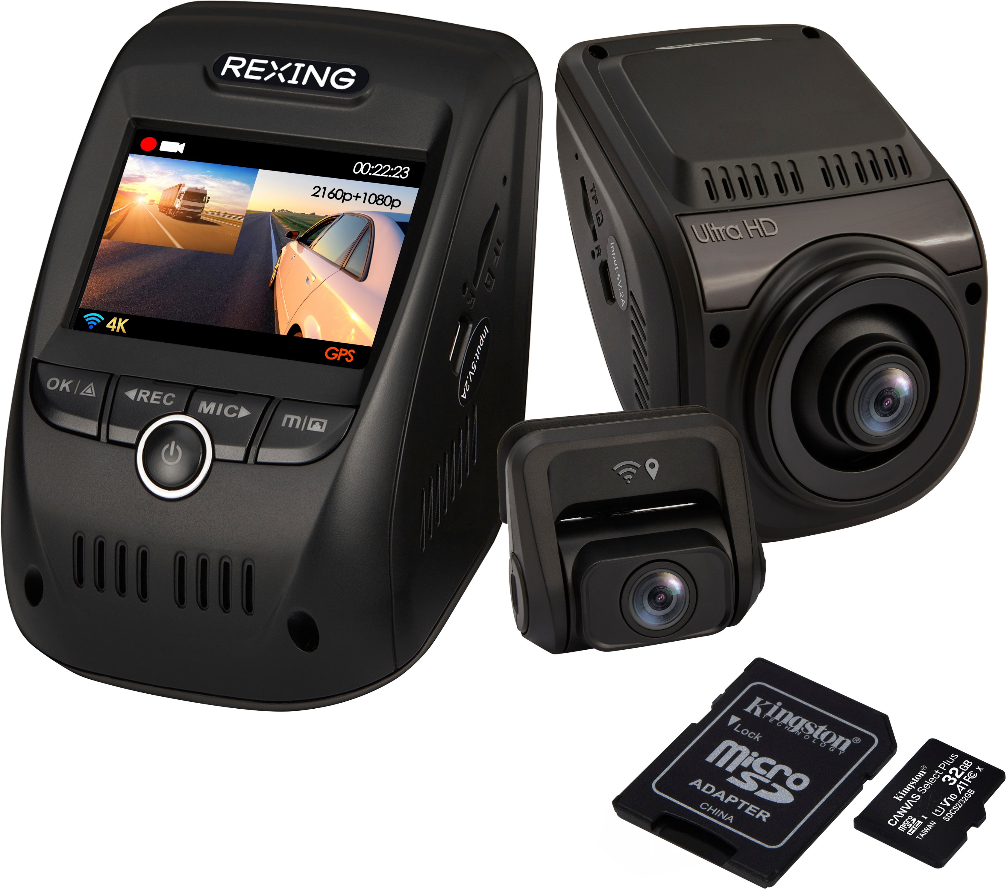 Rexing - V1P Max Real 4K UHD Dual-Channel Front and Rear Wi-Fi Dash Camera - Black