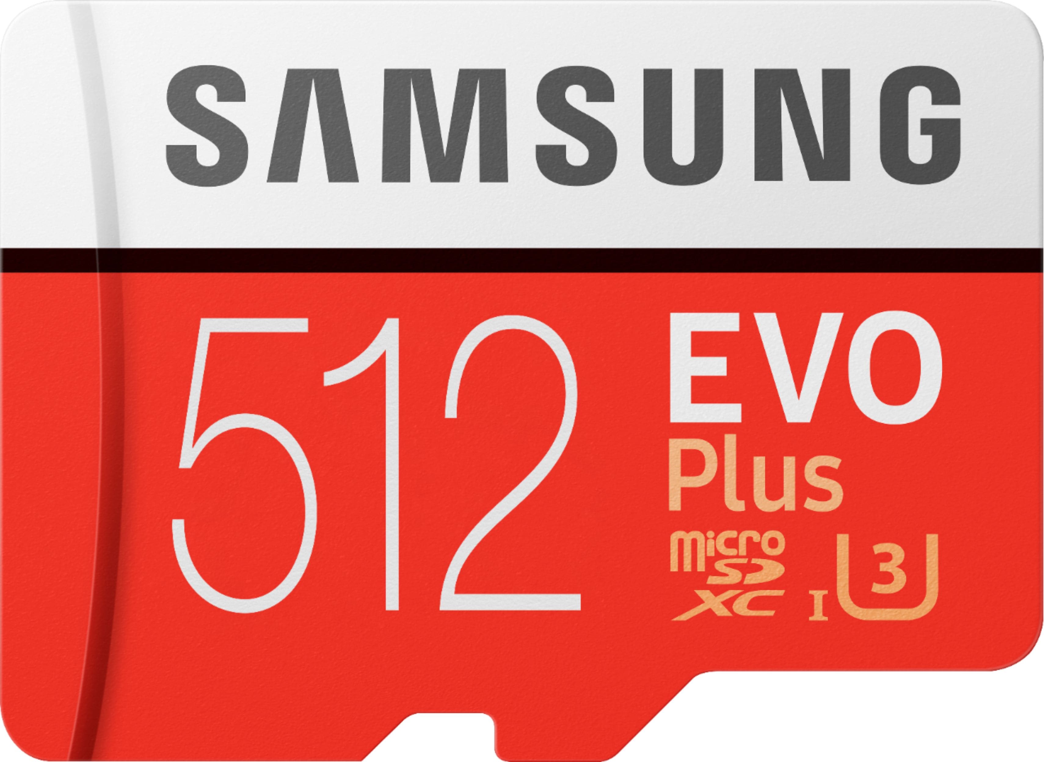 Front. Samsung - EVO Plus 512GB microSDXC UHS-I Memory Card - Red/White.