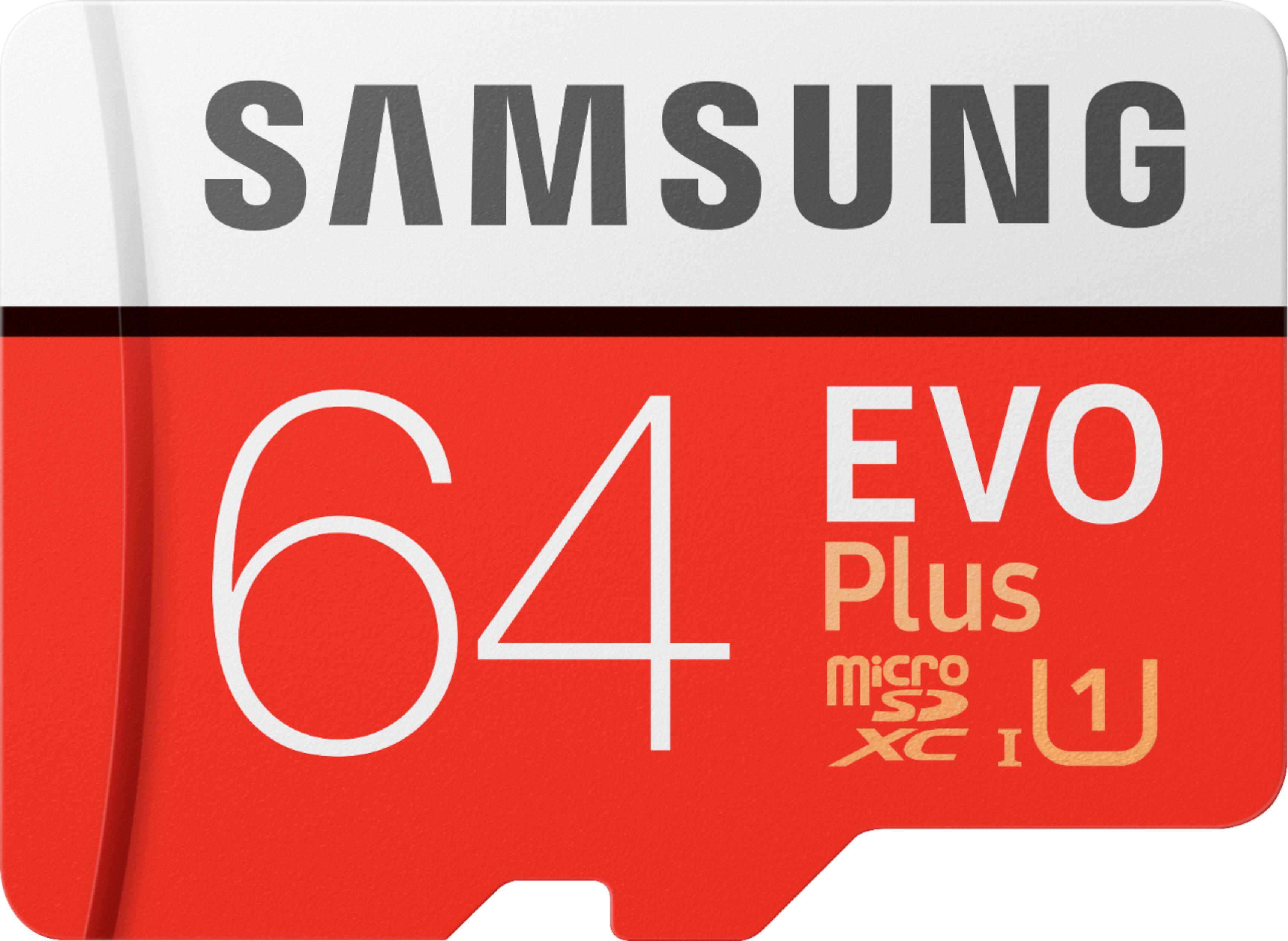 Front. Samsung - EVO Plus 64GB microSDXC UHS-I Memory Card - Red/White.
