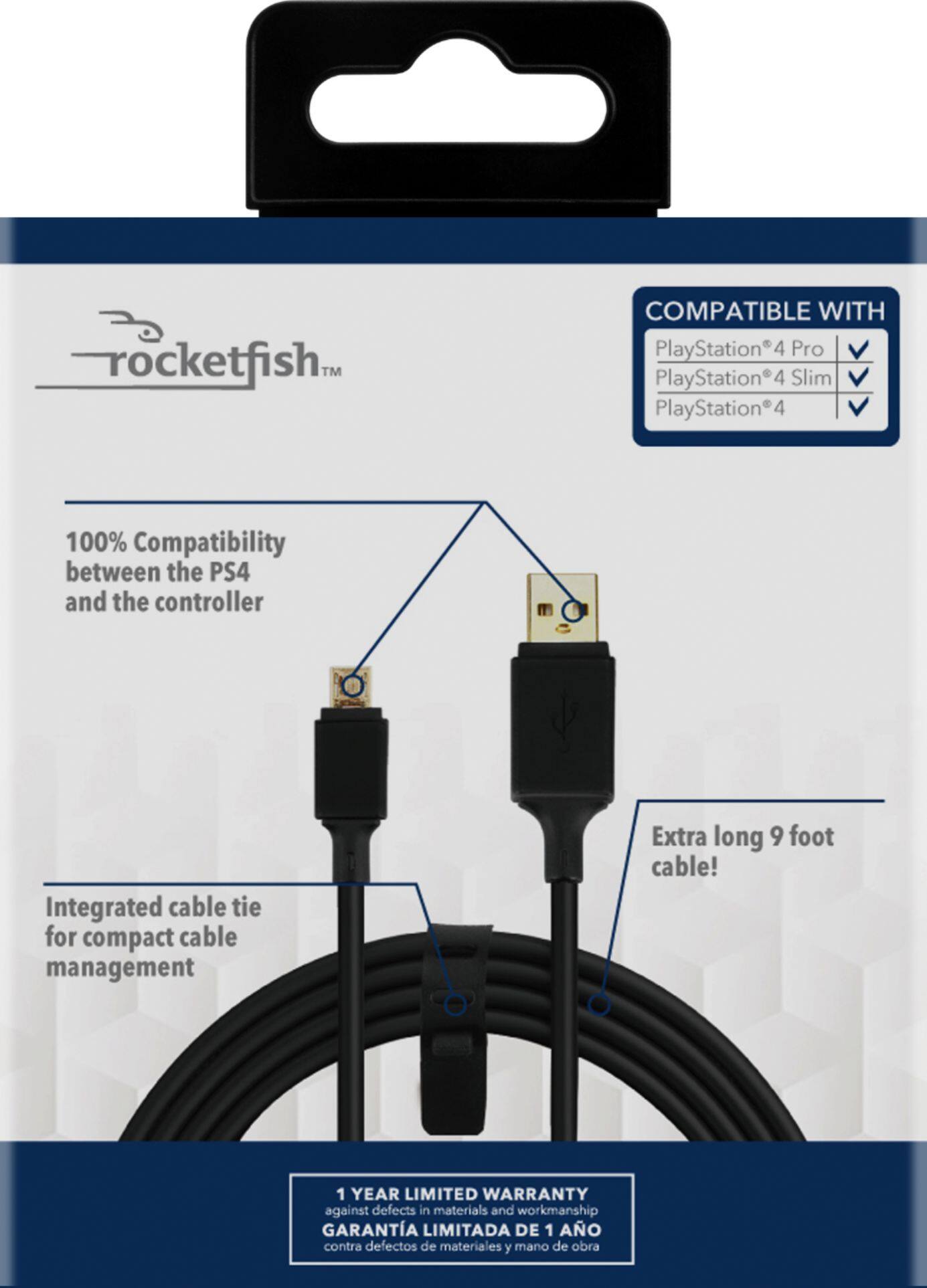 Alt View 11. Rocketfish™ - Extra Long 9' Play + Charge Cable For PlayStation 4 - Black.
