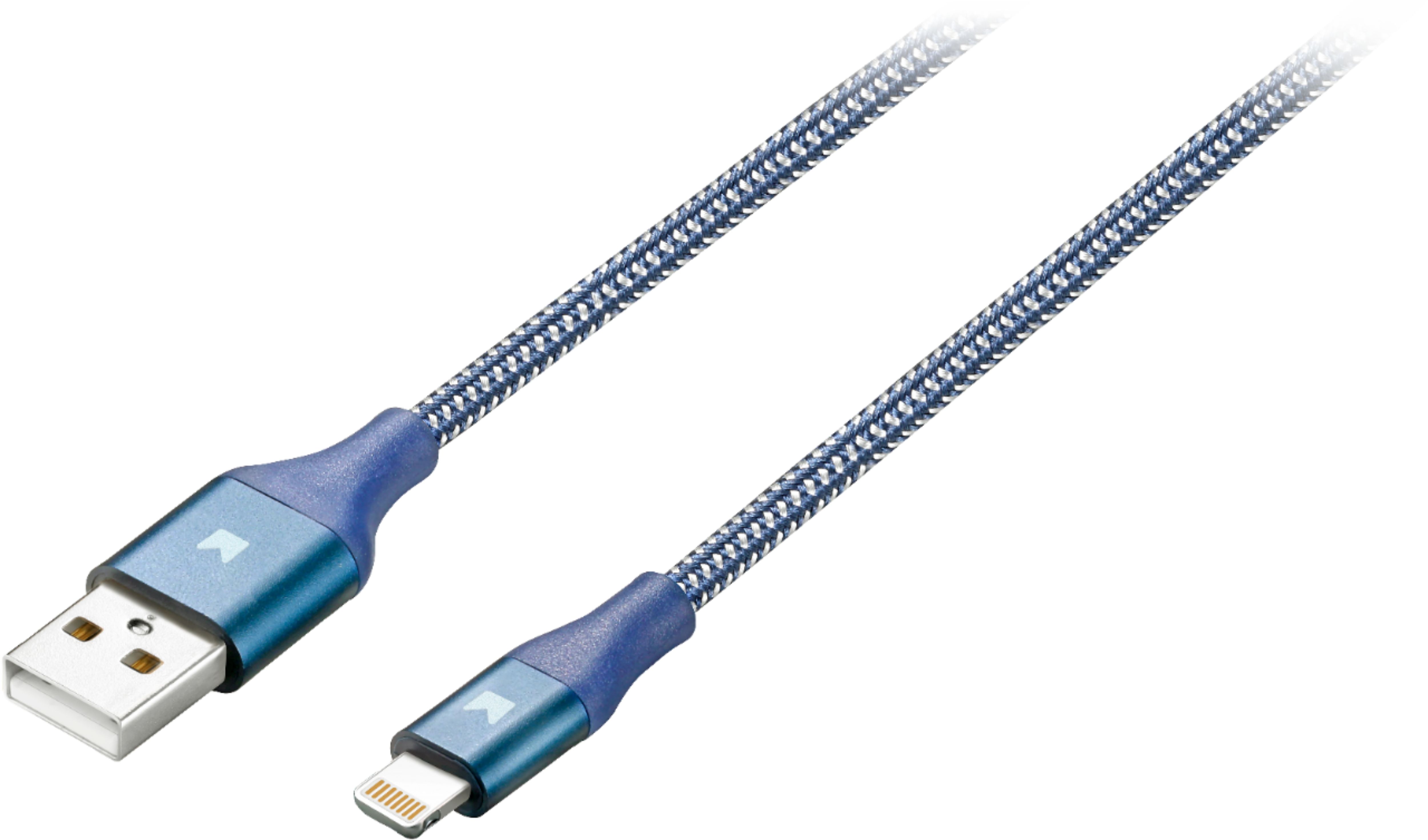 Angle View: Modal™ - 4' Lightning-to-USB Charge-and-Sync Cable - Blue/Gray