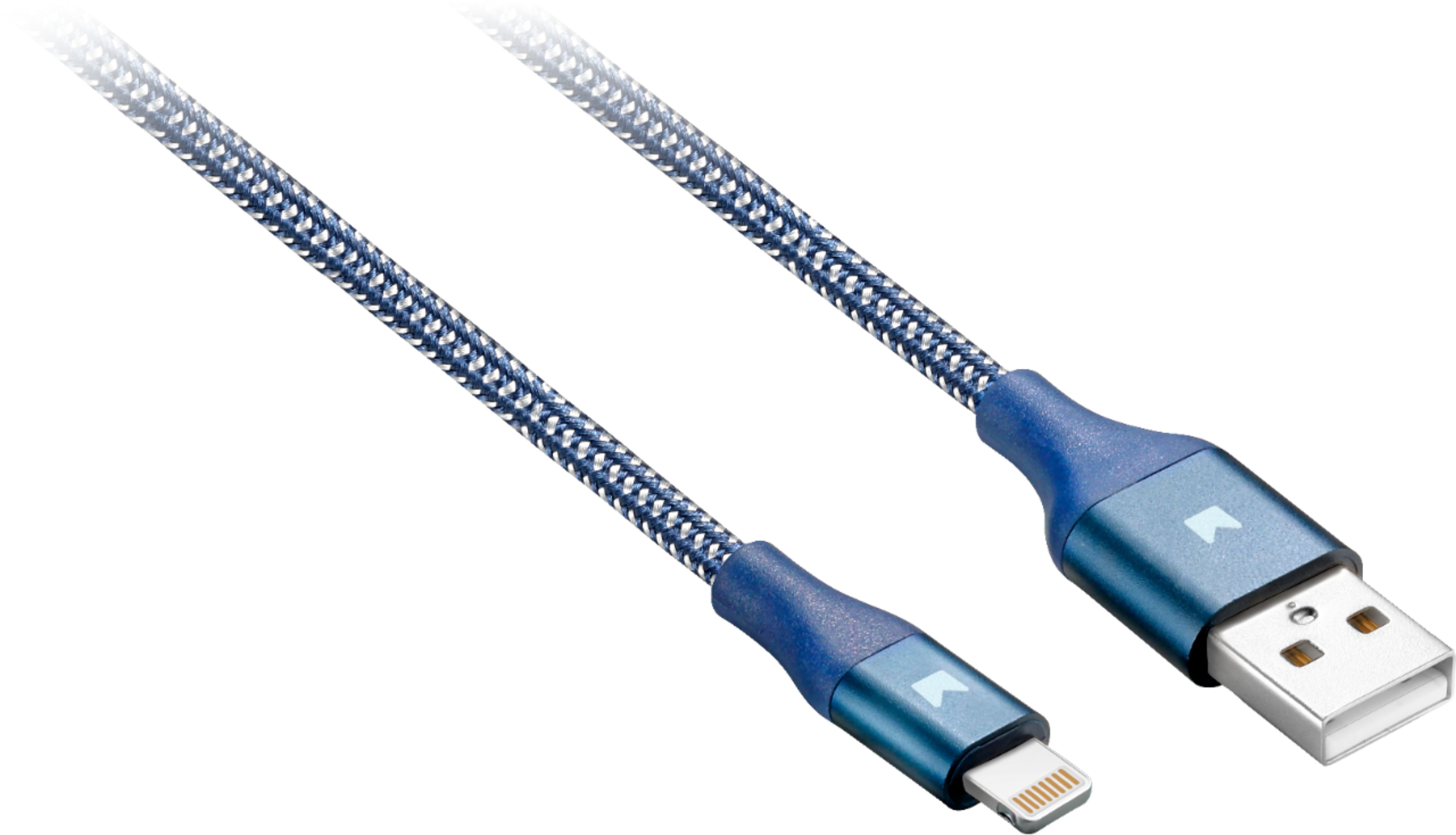 Left View: Modal™ - 4' Lightning-to-USB Charge-and-Sync Cable - Blue/Gray
