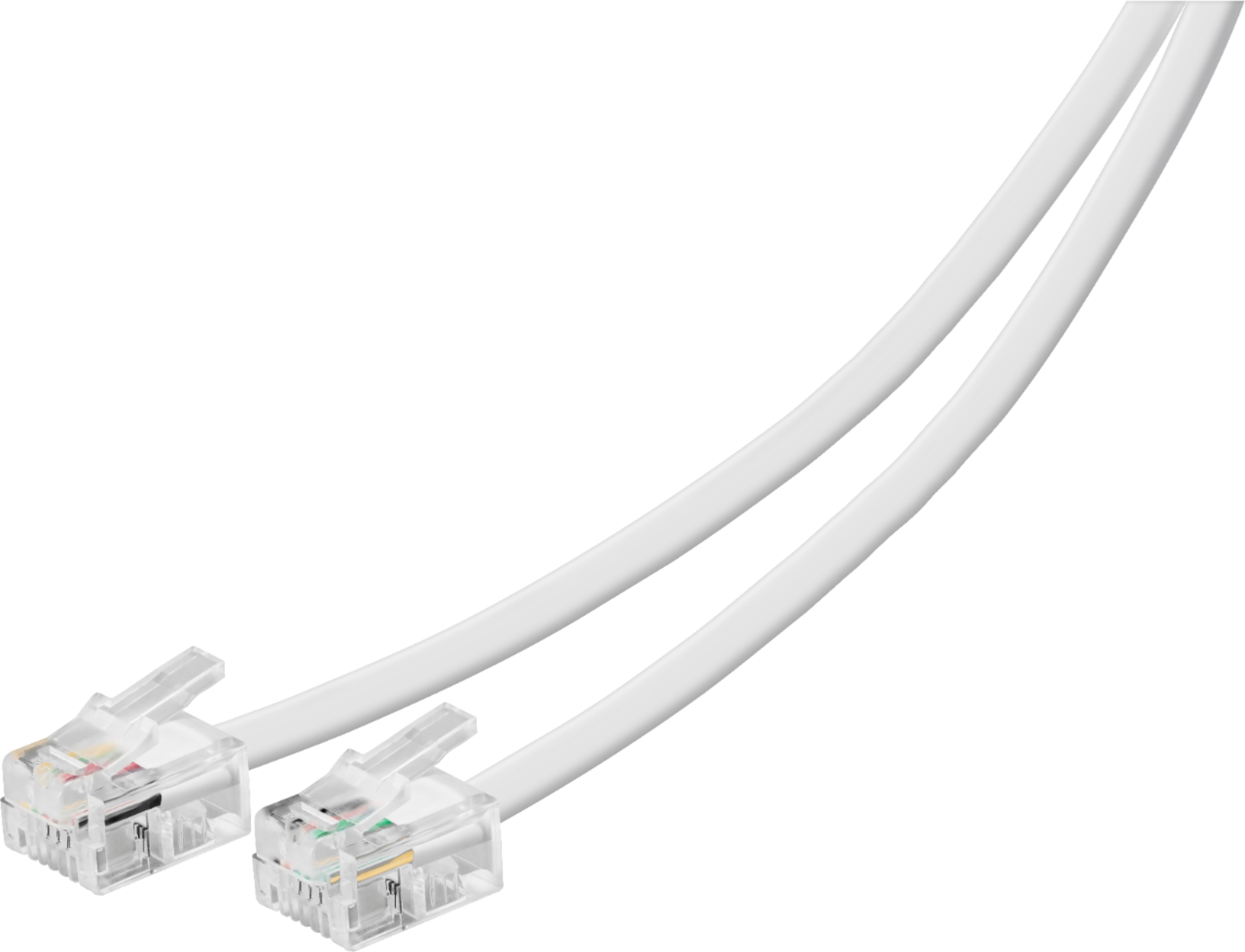 25' Ft White Telephone Extension Cord With Jacks Flat Wire 