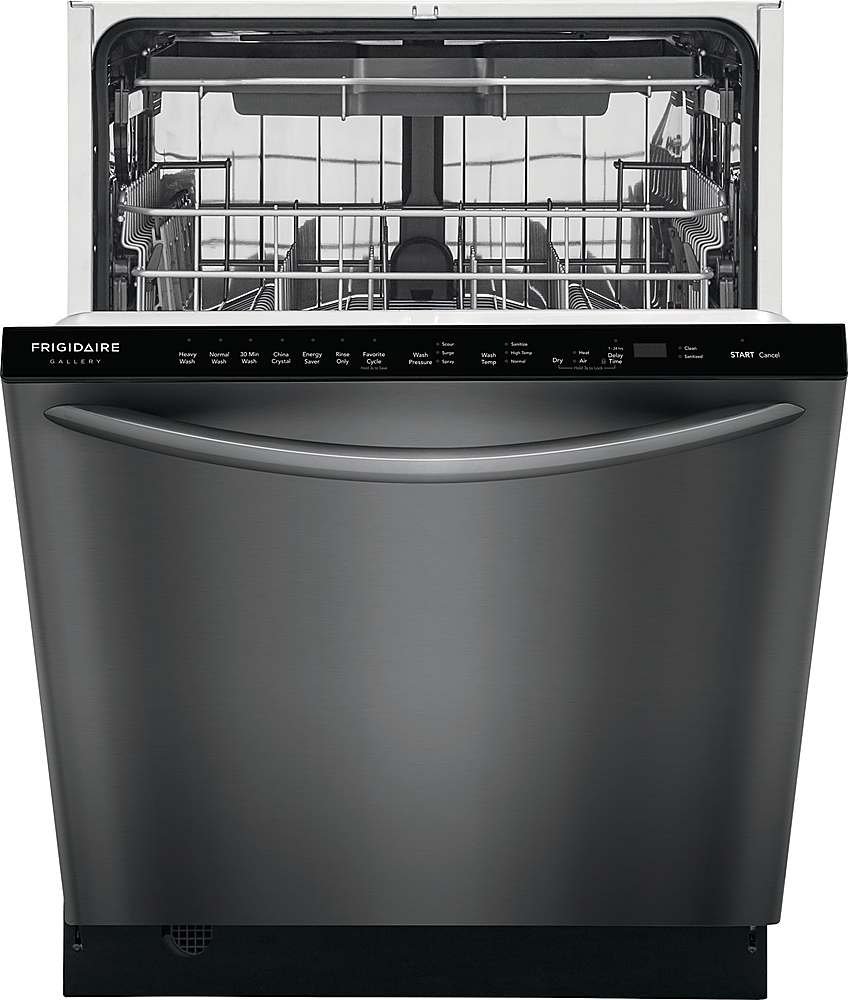 Left View: Frigidaire - Gallery 24" Compact Top Control Built-In Dishwasher with Stainless Steel Tub, 3rd Rack, 49 dBA - Black stainless steel