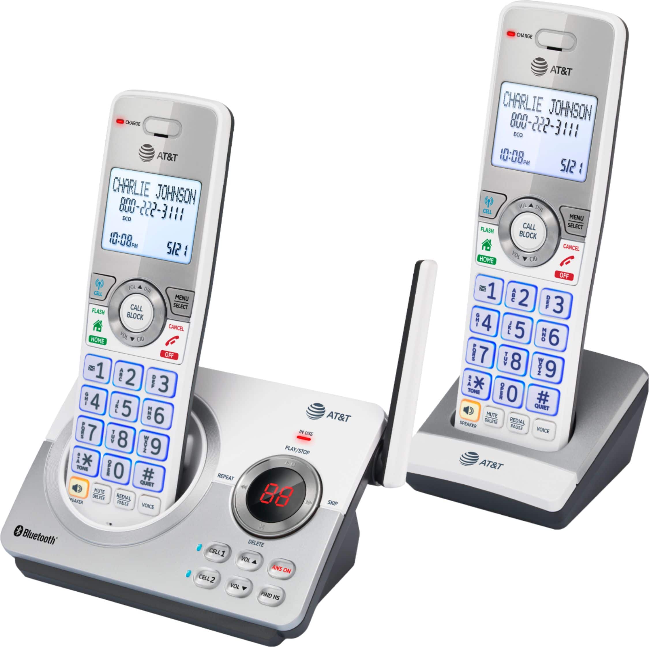 Left. AT&T - 2 Handset Connect to Cell Answering System with Unsurpassed Range - White.