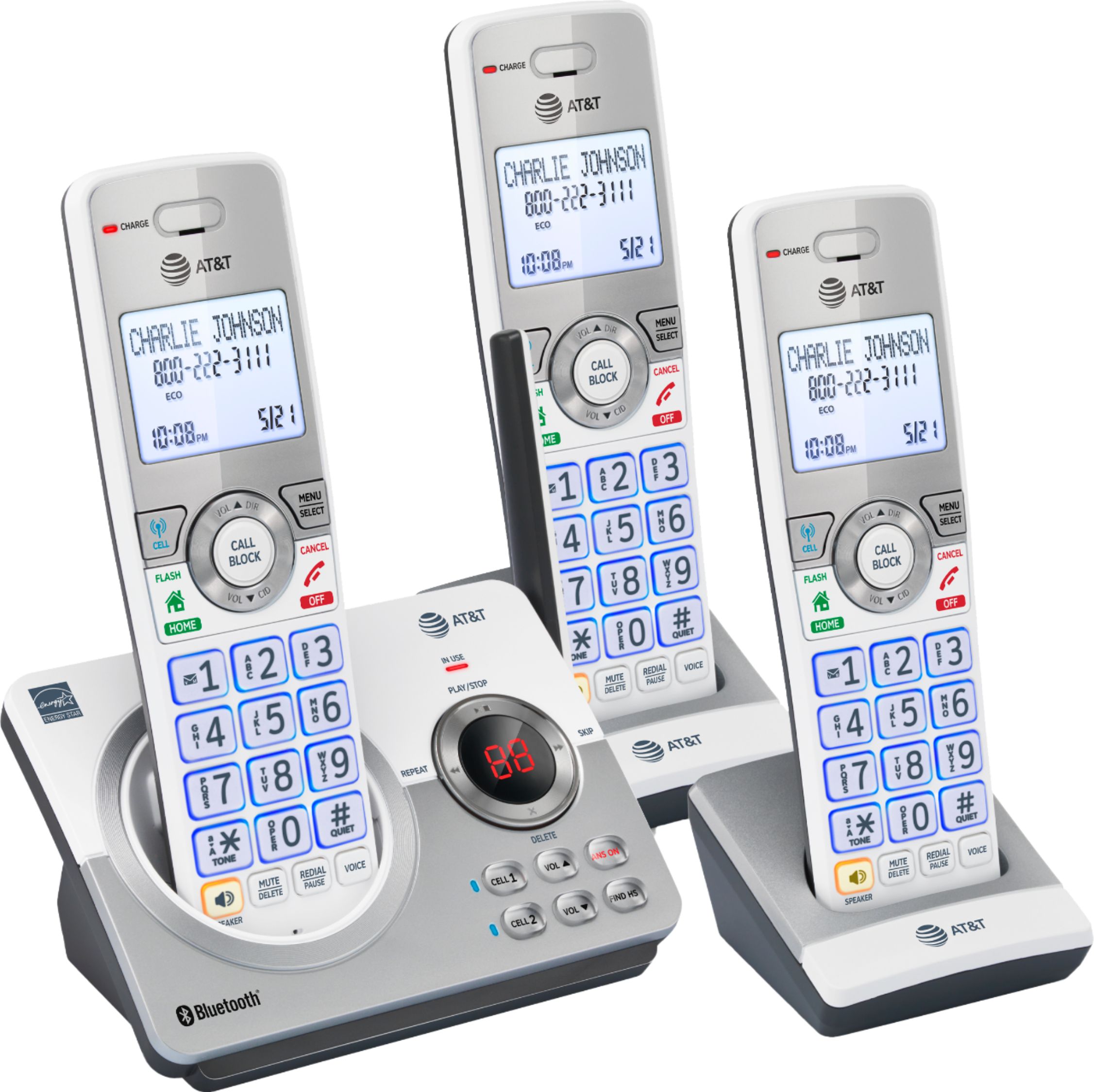 Angle View: AT&T - 3 Handset Connect to Cell Answering System with Unsurpassed Range - White