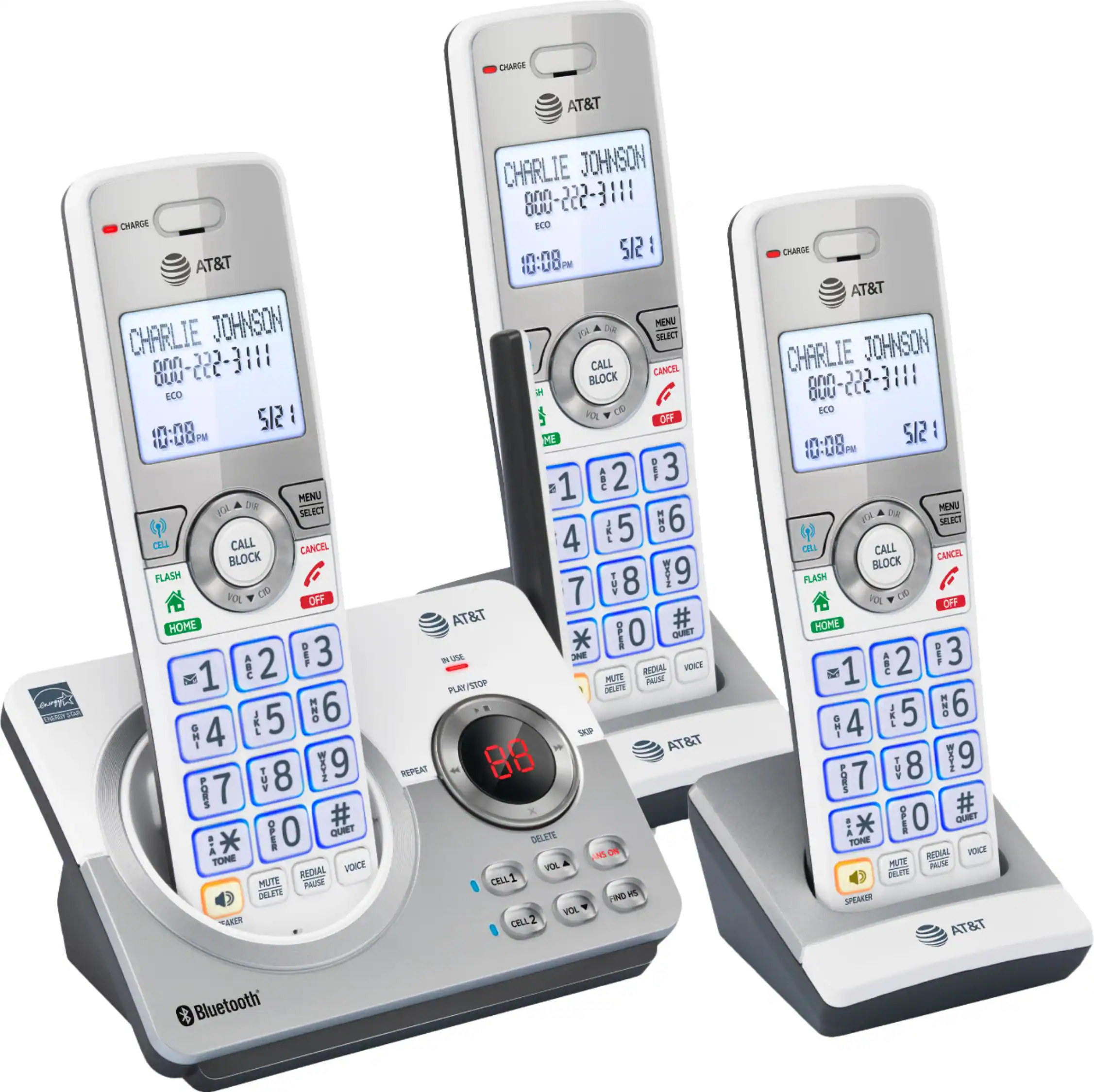 Angle. AT&T - 3 Handset Connect to Cell Answering System with Unsurpassed Range - White.