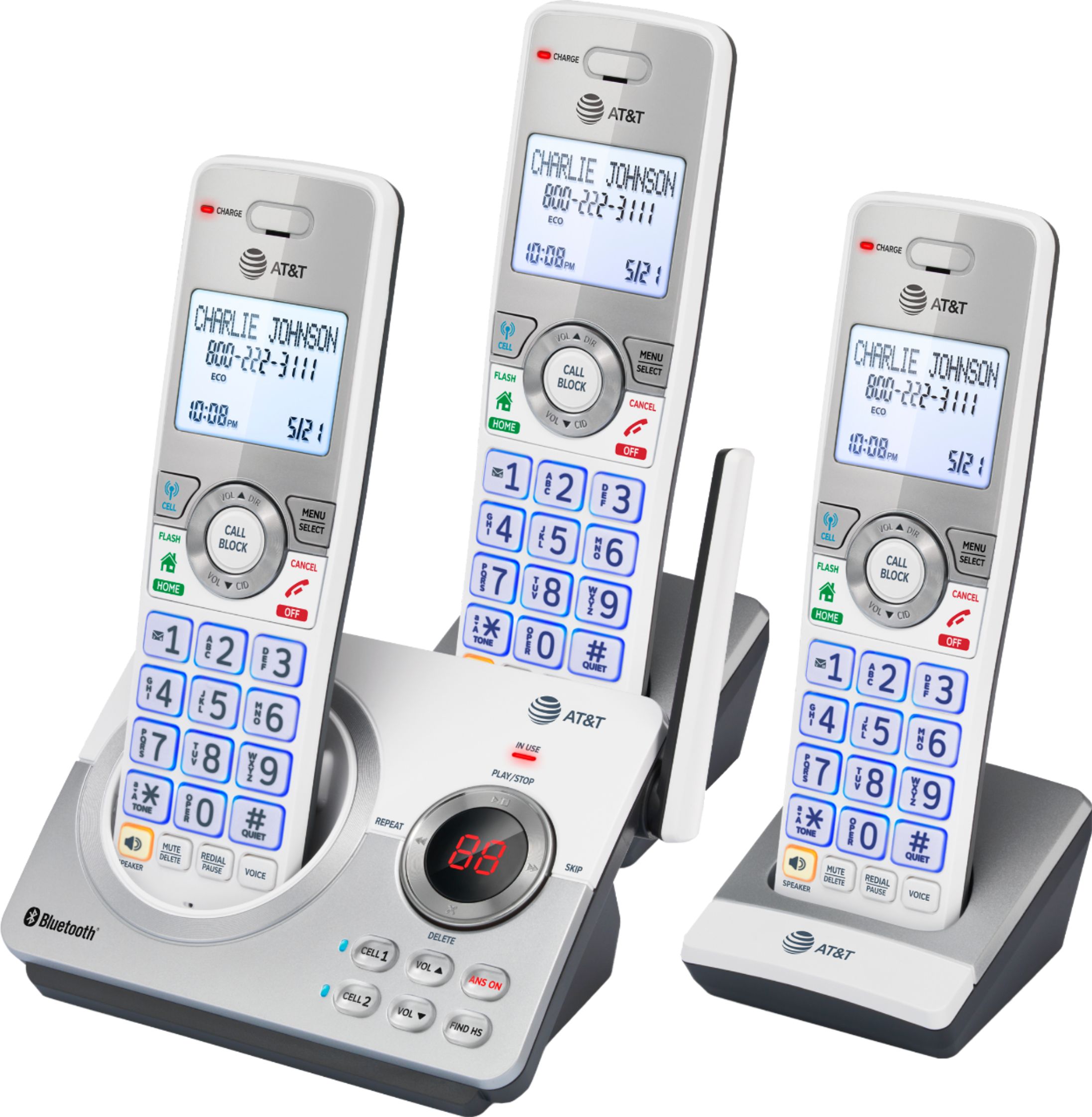 Left View: AT&T - 3 Handset Connect to Cell Answering System with Unsurpassed Range - White