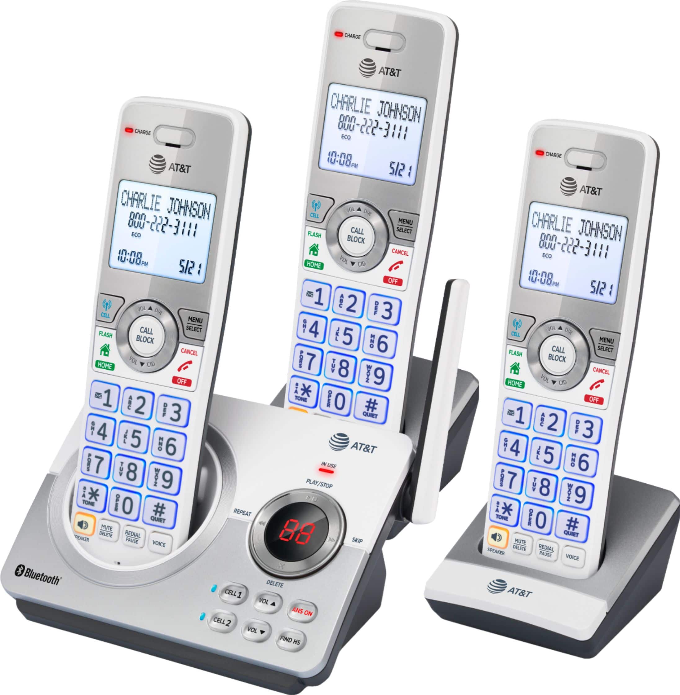 Left. AT&T - 3 Handset Connect to Cell Answering System with Unsurpassed Range - White.
