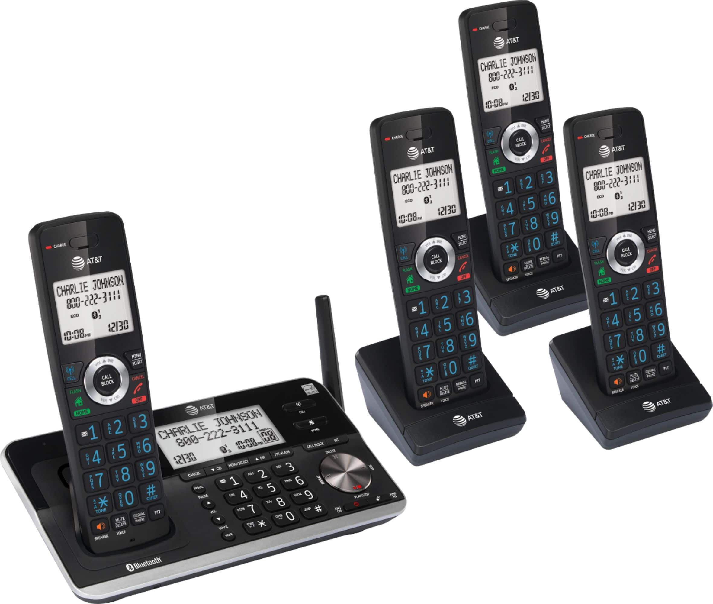 Angle. AT&T - 4 Handset Connect to Cell Answering System with Unsurpassed Range - Black.