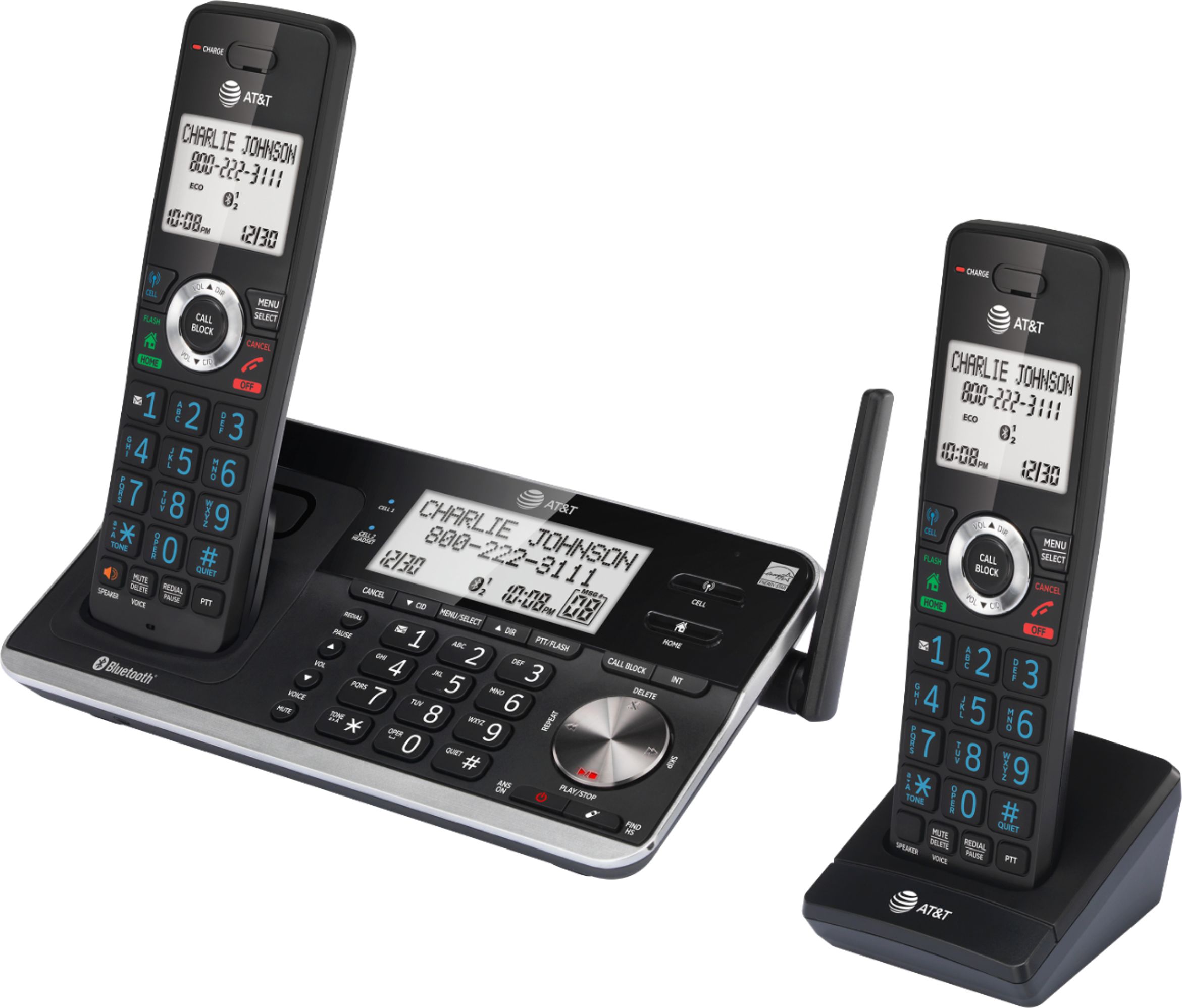 Left View: AT&T - 2 Handset Connect to Cell Answering System with Unsurpassed Range - Black